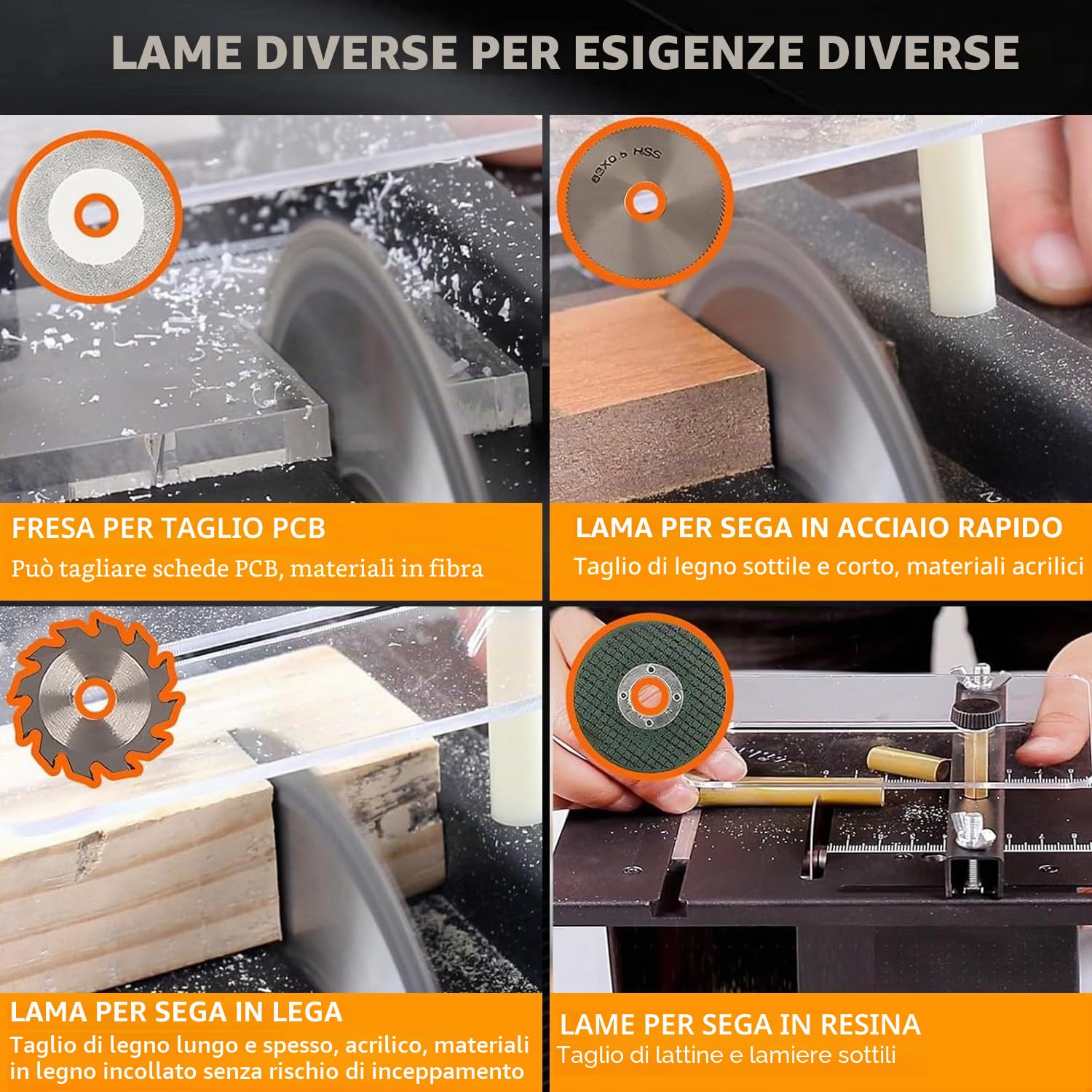 Mini sega da tavolo multifunzione con set completo di accessori, velocità e angolo regolabili, mini sega elettrica portatile da tavolo per progetti fai da te, legno, acrilico, plastica, taglio di