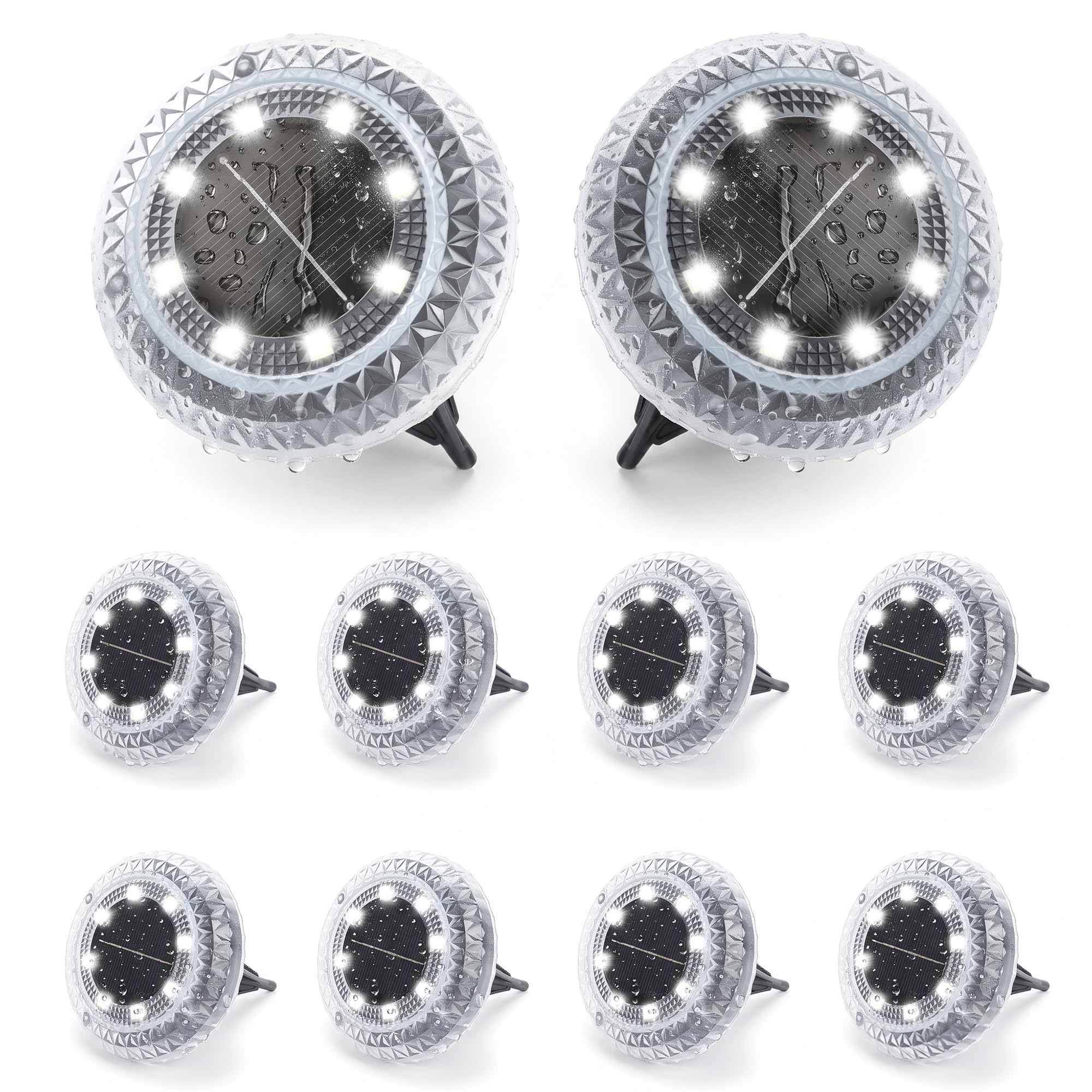SLWOO Solar Lights Outdoor Garden - 10 Pack Solar Ground Lights, 8 LED White Solar-Powered Disk Light Outdoor, IP65 Waterproof Landscape Lighting for Garden Pathway Lawn Patio Yard