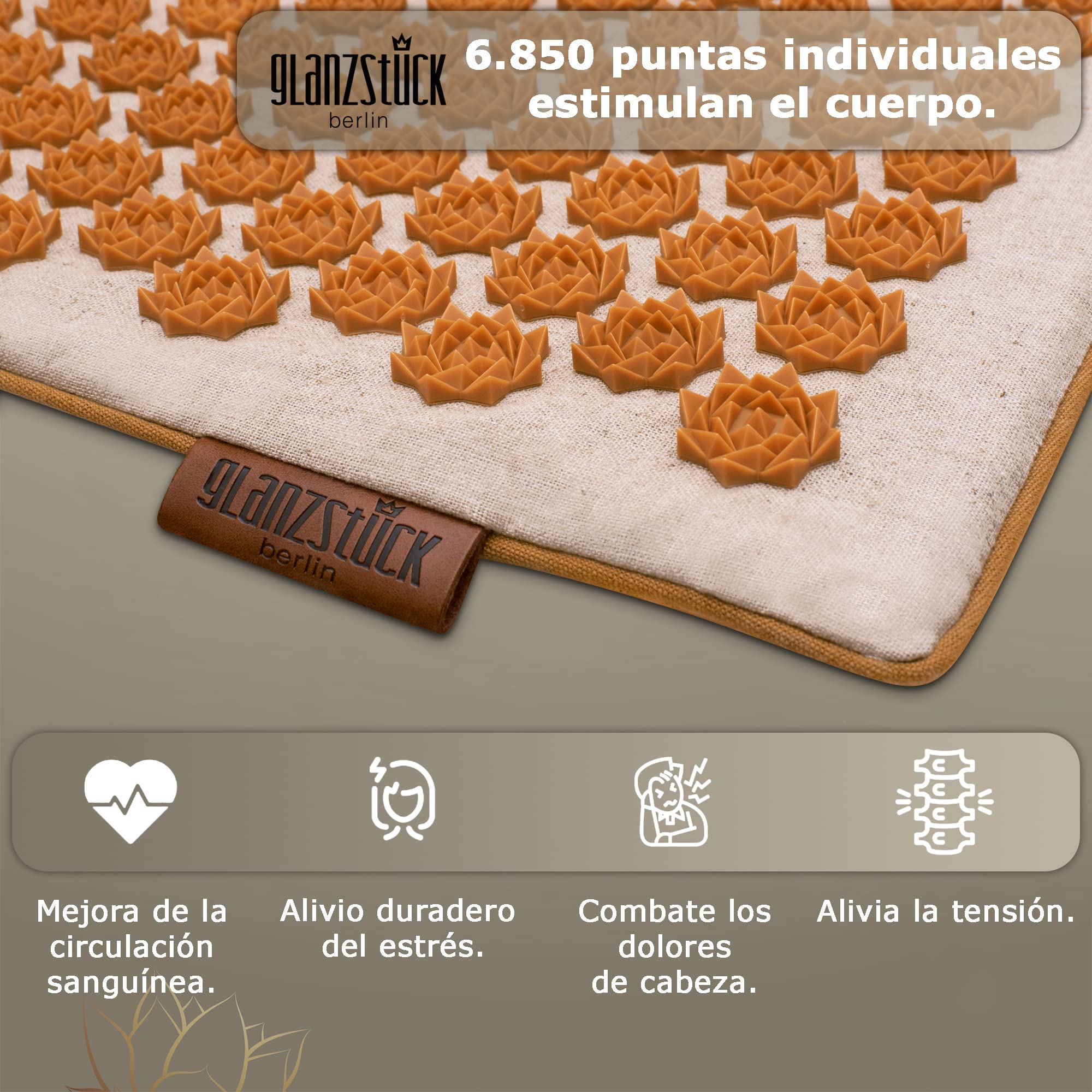 Glanzstück Berlin®: Esterilla de acupresión XXL para todo el cuerpo, ideal para principiantes, para tensiones, dolores de cabeza, dolor de espalda y estrés