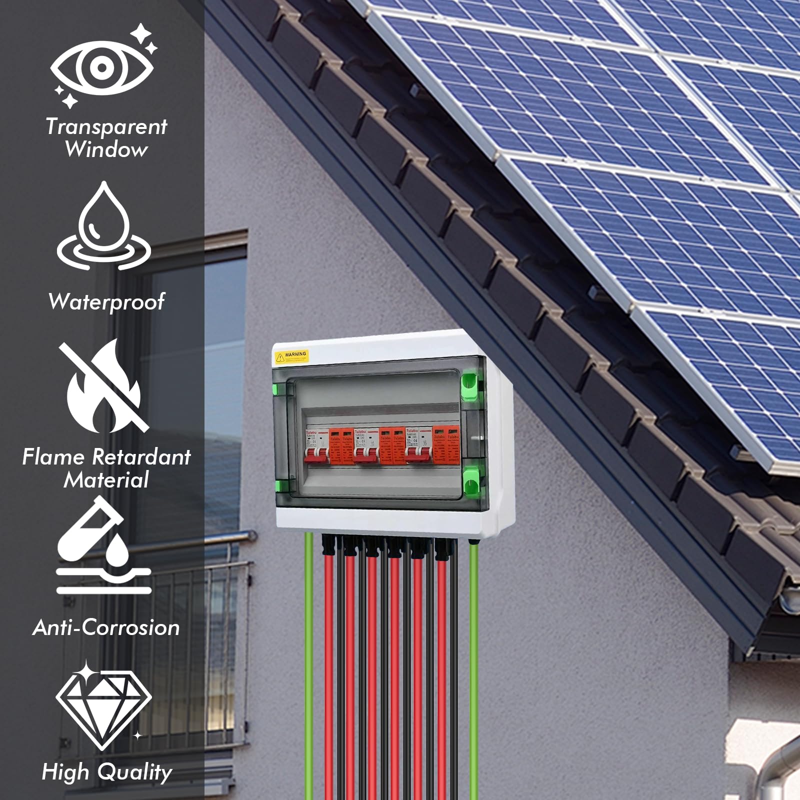 Überspannungsschutz PV DC 1000V, 40A Trennschalter mit Leitungsschutzschalter, IP65 Solar Combiner Box 3 String, Wasserdichtes Solar Spannungsschutz, Plug & Play, (3 in 3 Out)
