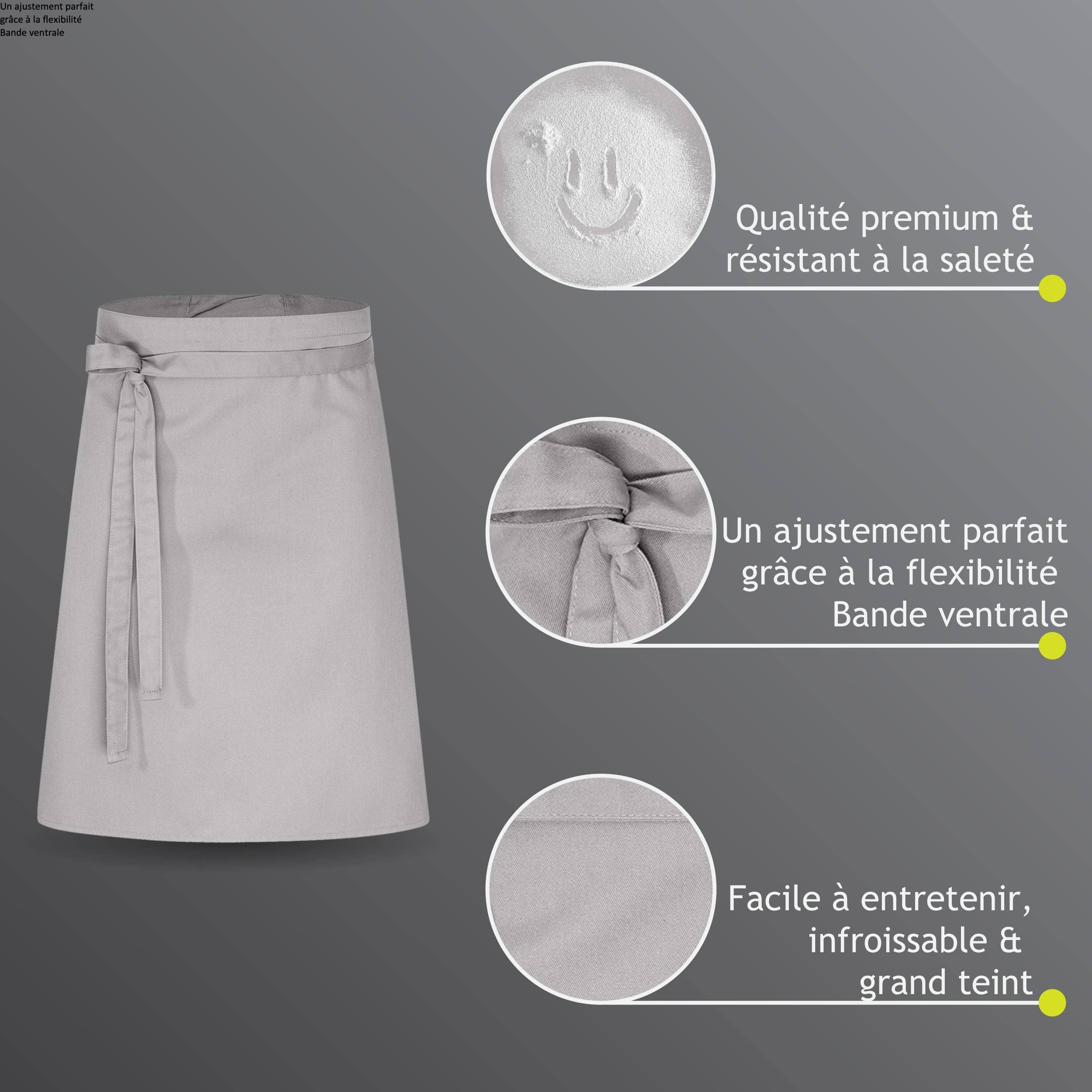 DESERMO 5x bavoirs de qualité supérieure - 60x80cm - Tablier de taille de qualité supérieure pour homme et femme - Mélange innovant de coton et de polyester 220 g/m² (gris)