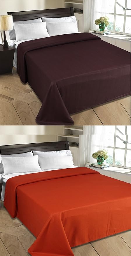 Goyal's Polar Fleece Double Bed Blanket Coffee and Rust - Pack of 2