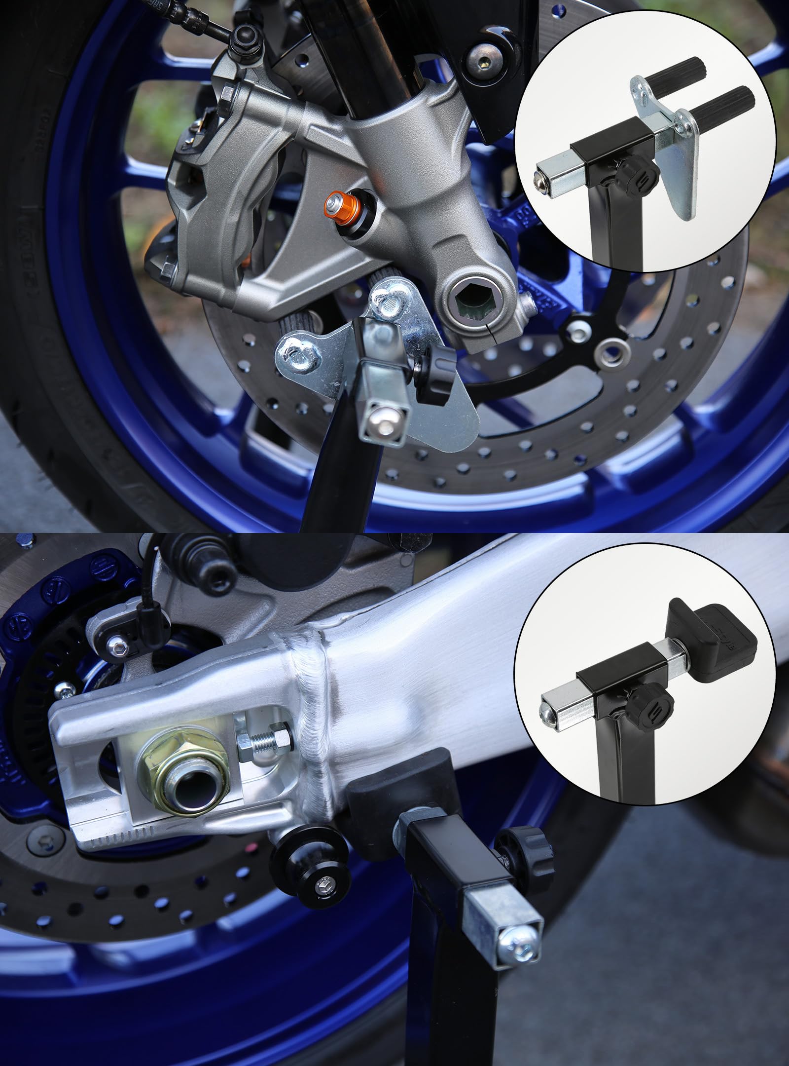 SEFIS M20 Ensemble de béquilles de moto avant et arrière Béquille de service avant et arrière Moto Béquille de montage arrière Moto Kit (Adaptateur : V-Logement/Standard)