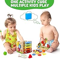 Vista 4 de Batlofty Cubo de Actividad de Madera, 8 en 1 Juguetes Montessori para Niños de 1 y 2 Años Niña y Niño Pequeño Juguetes Sensoriales Educativos