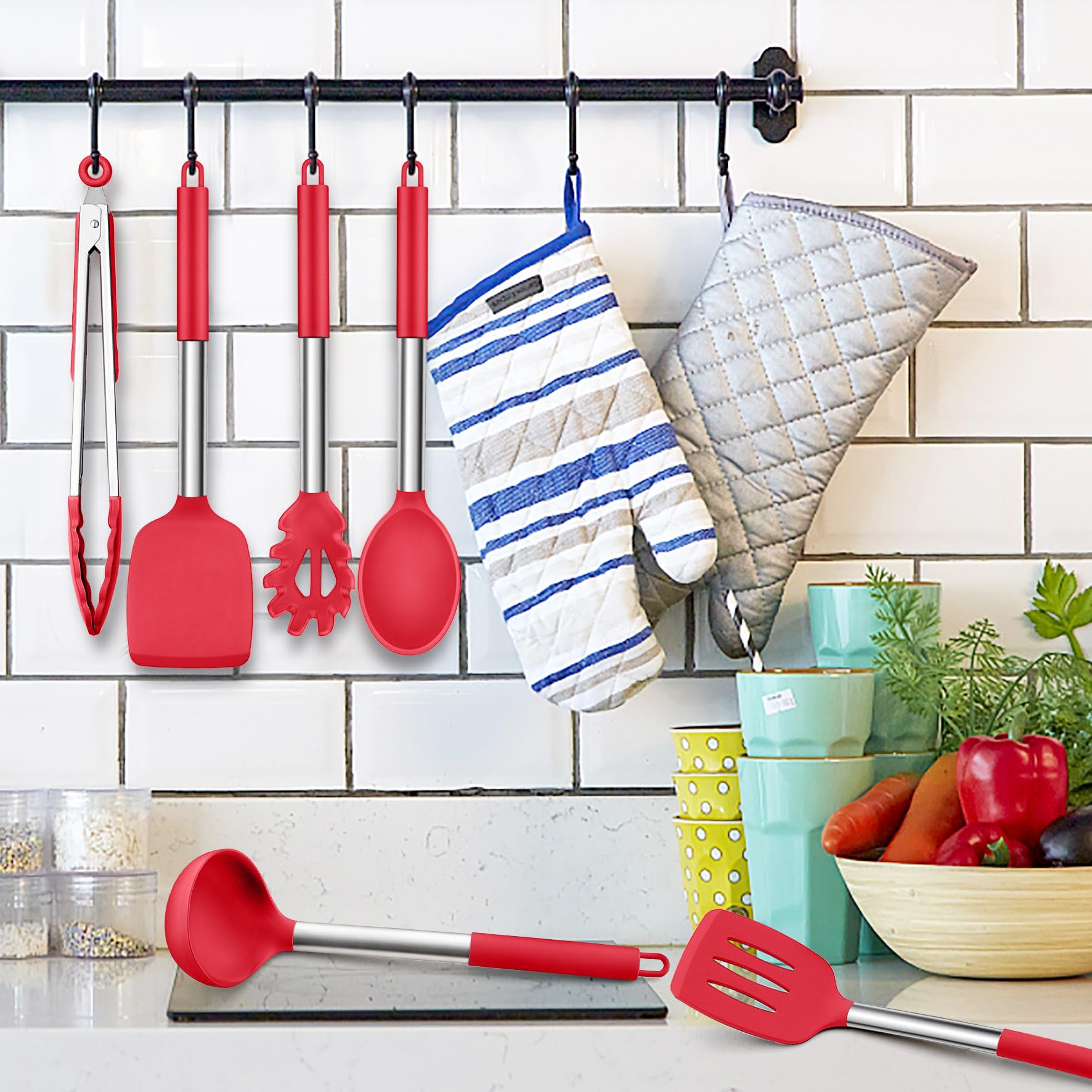 Set Utensili Da Cucina Herogo 9 Pezzi In Silicone Con Manico Acciaio - Resistenti Al Calore 230°C - Con Supporto - 4