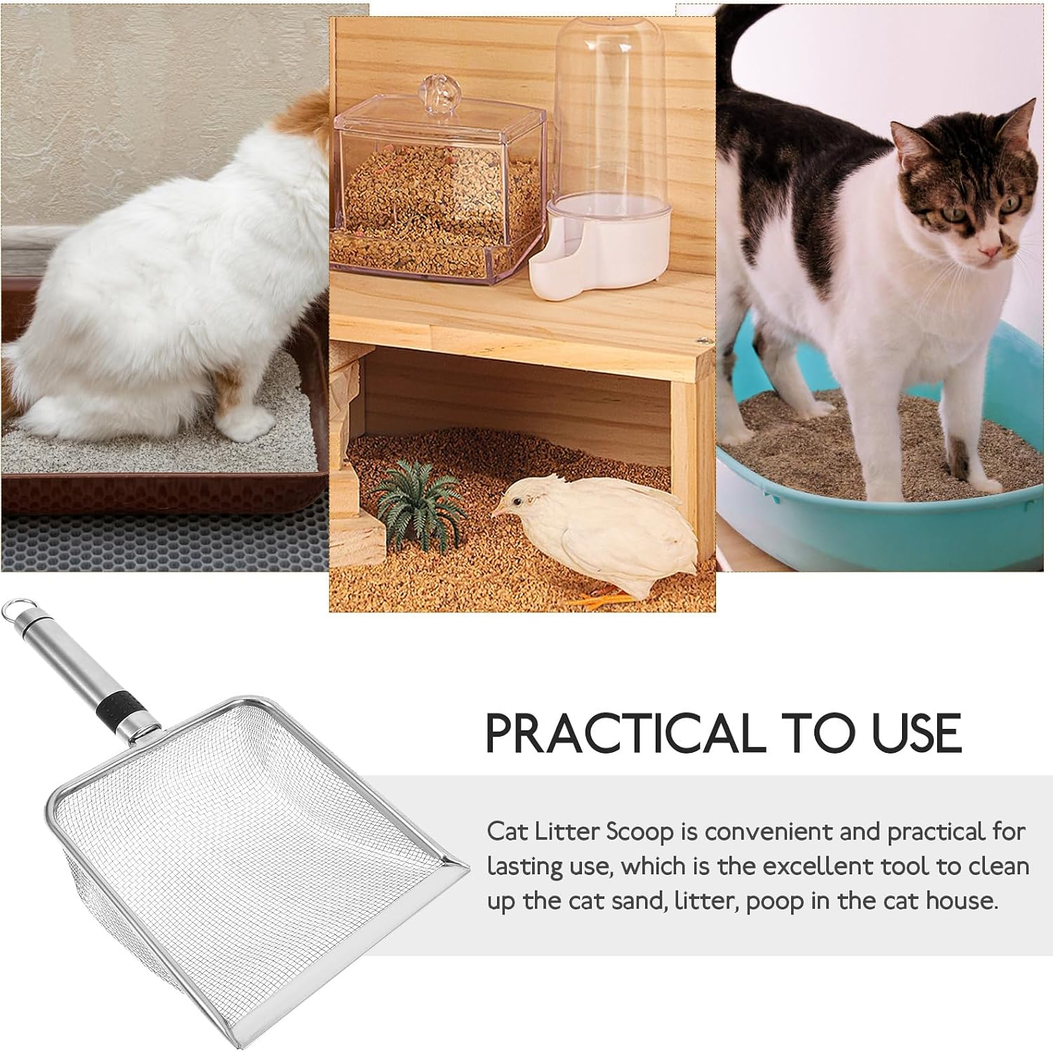 Kisangel Stainless Steel Cat Litter Scoop Durable Mesh Sifter for Easy Cleaning Kitten Pet Supplies 11.22 Inch Litter Box Shovel