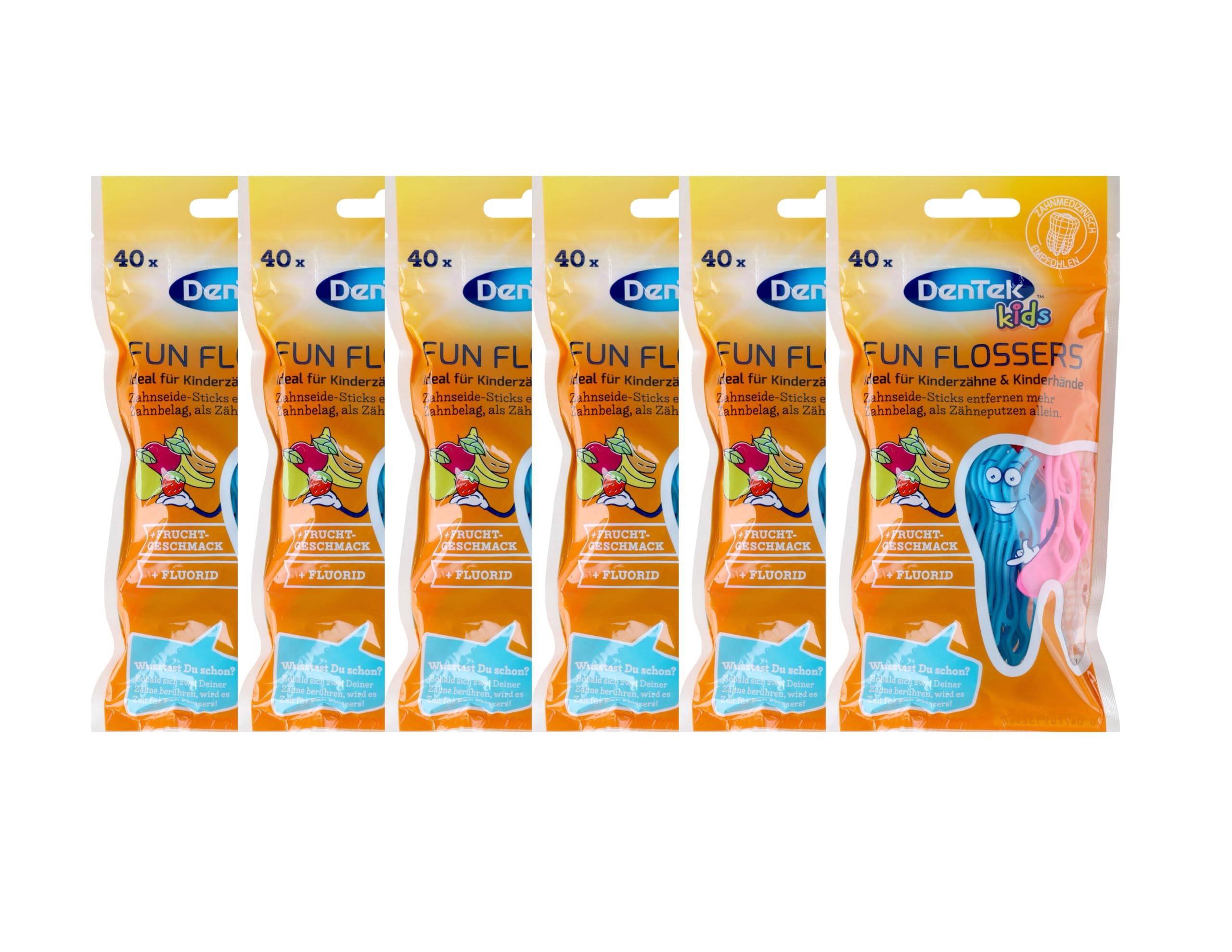 6x DenTeK Fun Flosser Kids dla dzieci o smaku dzikich owoców