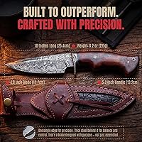 Vista 4 de BIGCAT ROAR Predator Hunter Cuchillo de caza patentado hecho a mano de acero de damasco de hoja fija de 10 pulgadas, mango de madera de nogal