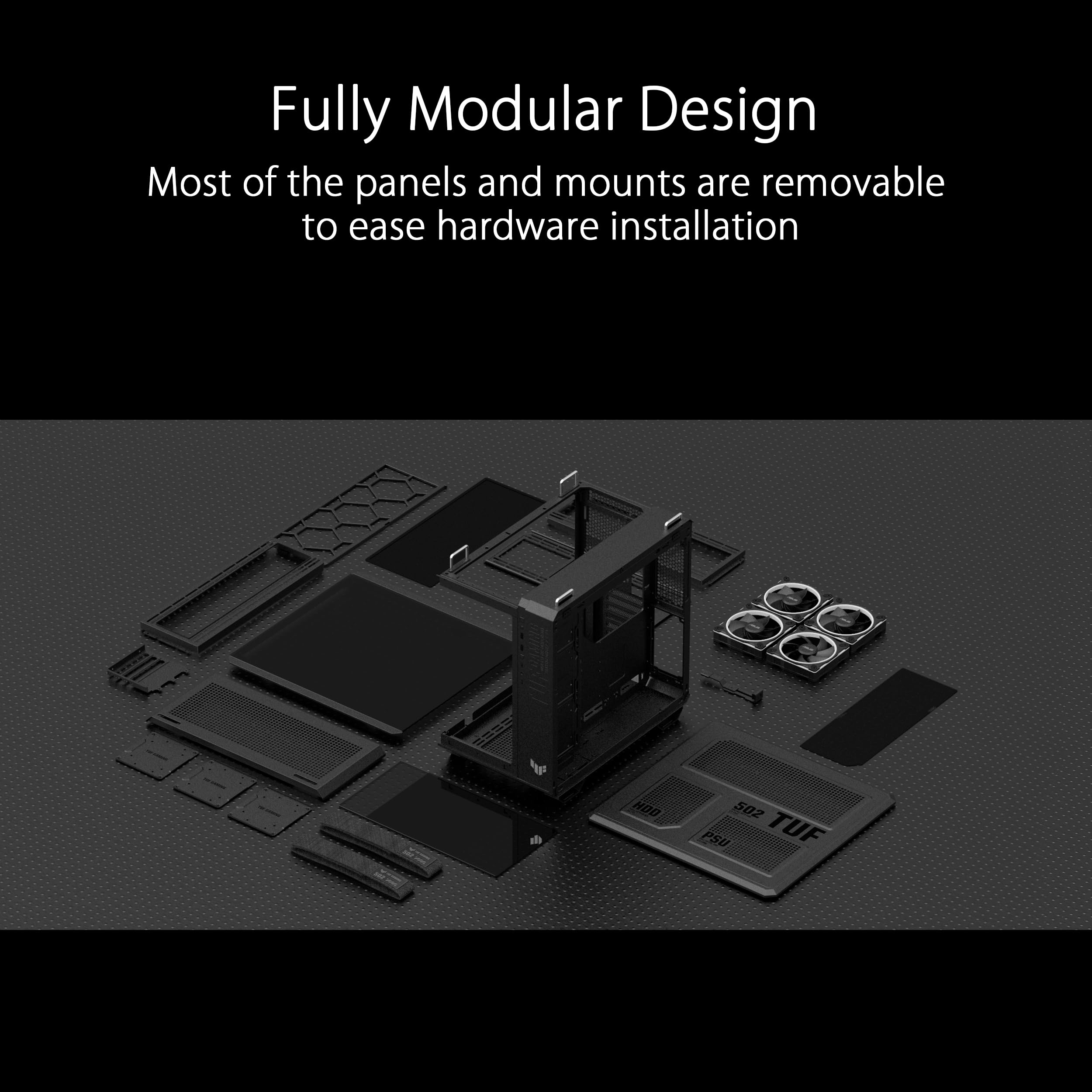 ASUS TUF GAMING GT502 HORIZON TG ARGB BLACK,Chassis a Doppia Camera con Design Panoramico e Pannello in Vetro, 4 Ventole ARGB Preinstallate, Porta USB-C ad Alta Velocità,Montabile senza Attrezzi, Nero