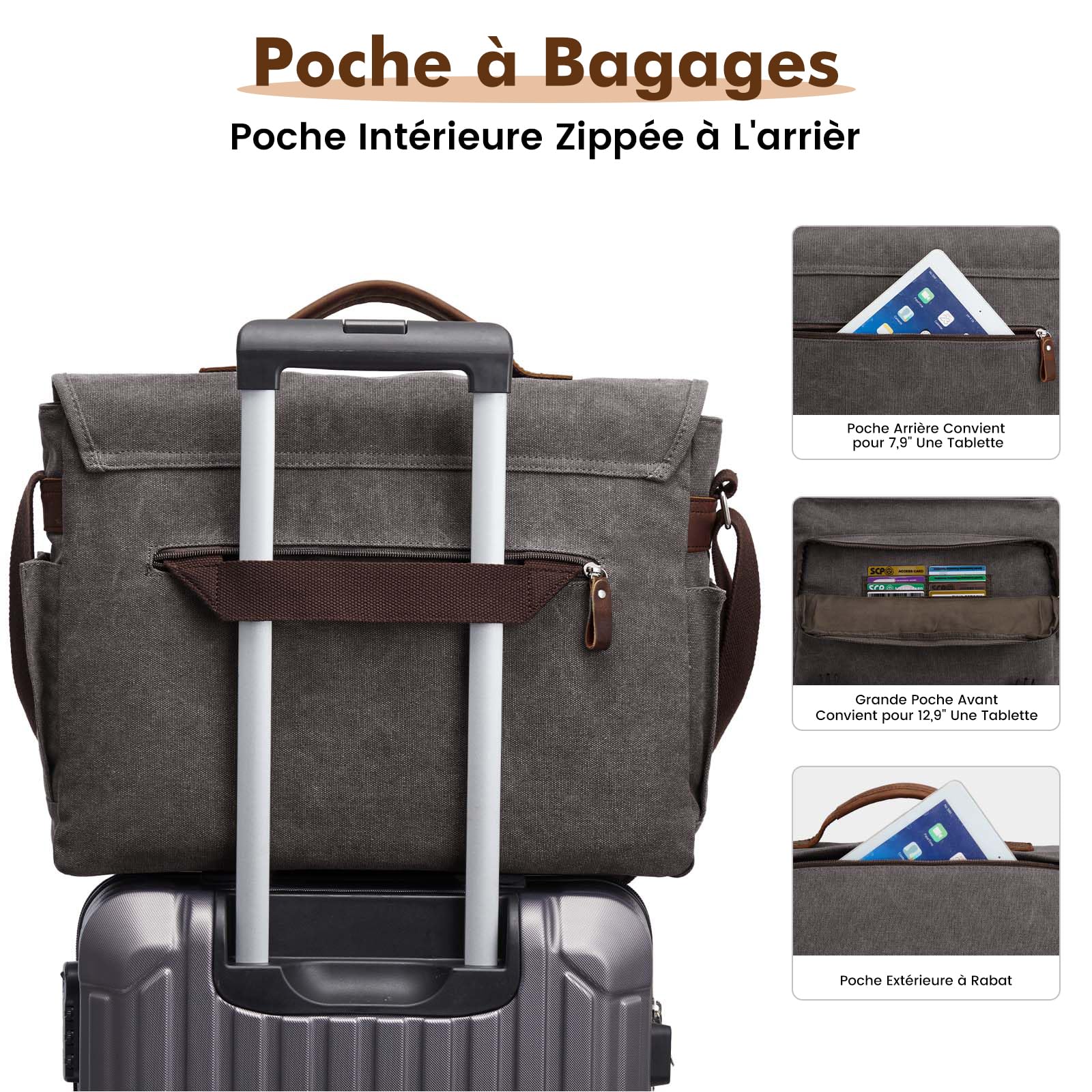S-ZONE Homme Sac à Bandoulière 17,3 Pouces Sac Messager Surdimensionné en Toile pour Ordinateur Portable Porte-documents Sac de Travail avec Compartiment à Bagages
