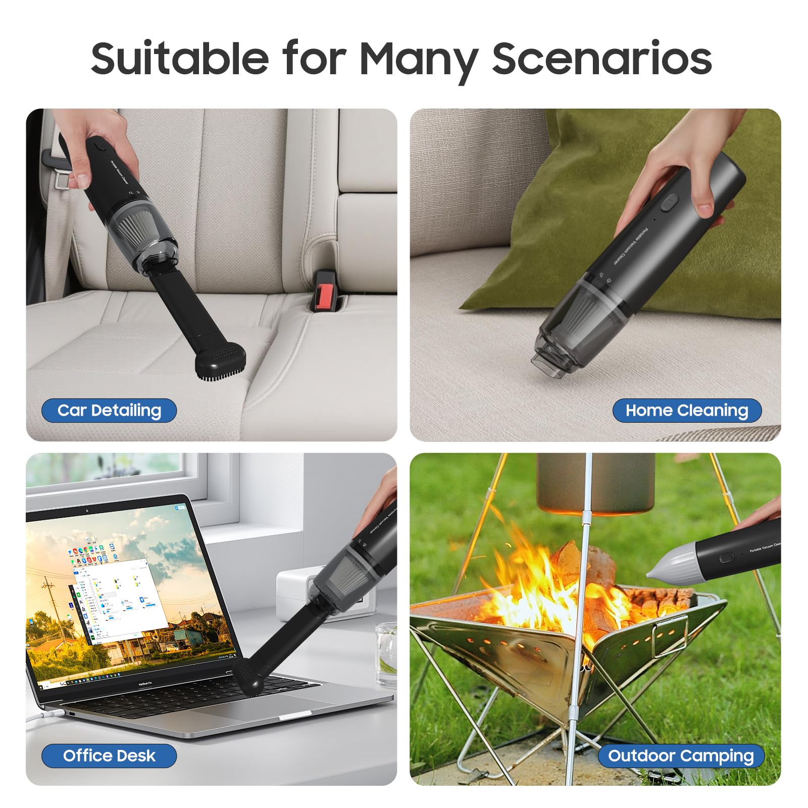 Handheld Vacuum Cordless, Car Vacuum Cleaner Portable with HEPA Filter, 2 Suction Modes, Mini Hand Held Vacuum Rechargeable for Car, Home, Pet Hair, Office, Desk, Keyboards (Black)