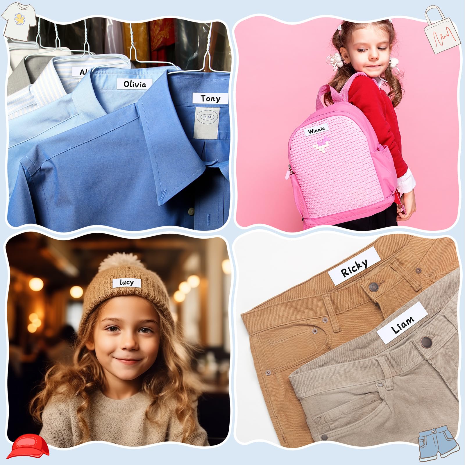 Tatuo 1000 etichette scrivibili termoadesive per abbigliamento, etichette personalizzate in tessuto, con 2 pennarelli indelebili, per infermieri, casa, università, campo, per uniformi diurne