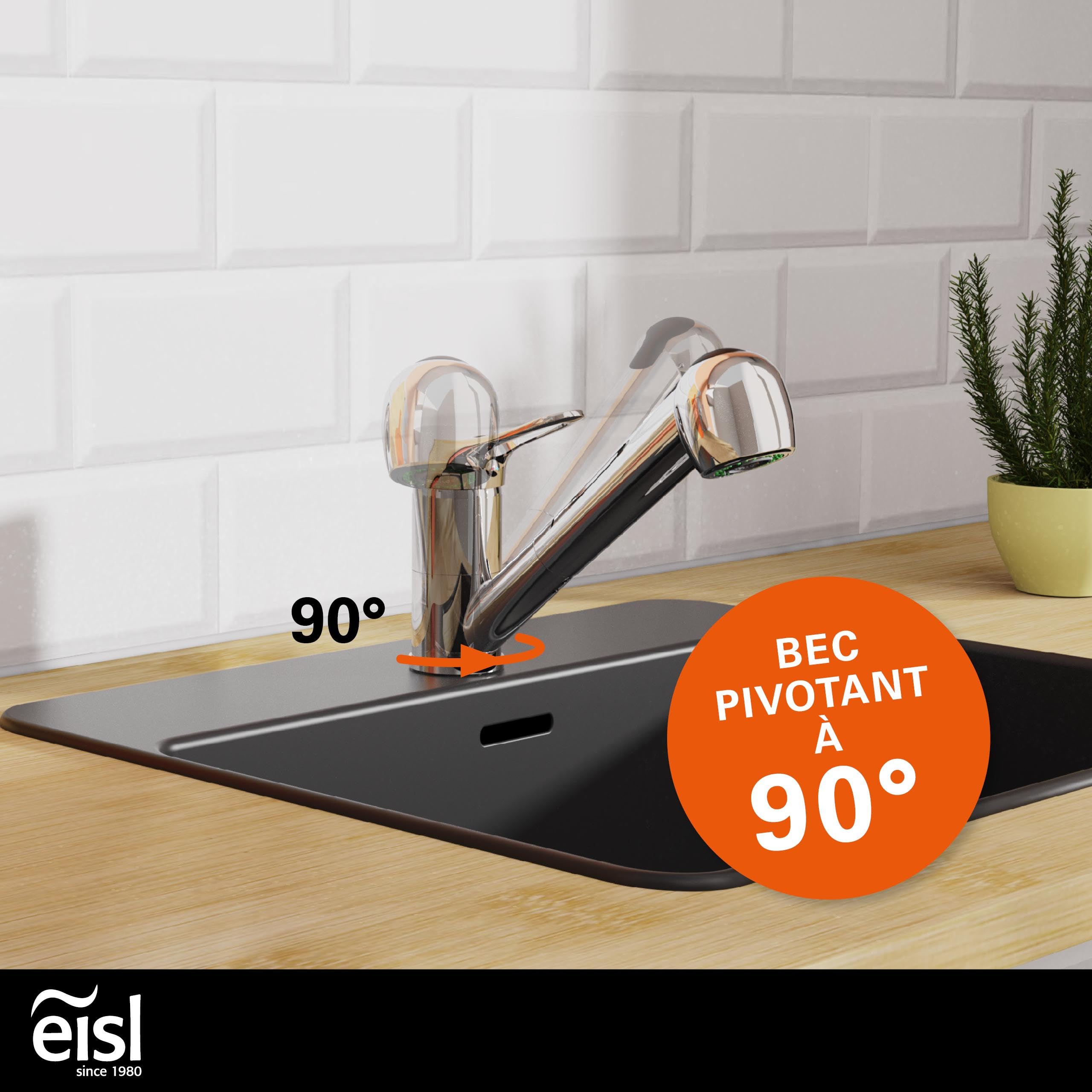 EISL Verona NI183VECR Robinet de cuisine, robinet de cuisine avec douchette extractible, robinet d'évier, chromé