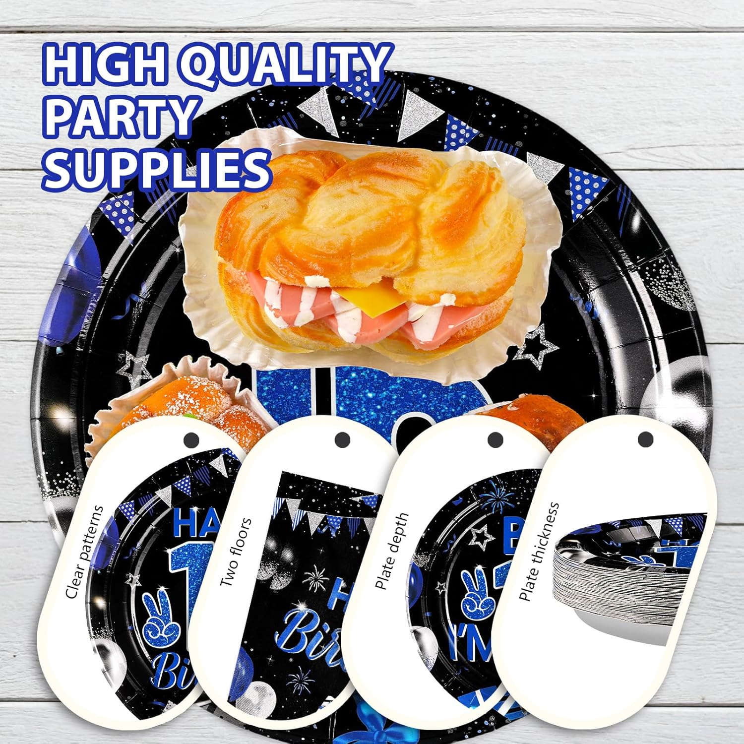 Grencian 96Pcs 16th Birthday Party Decorations for Boys Blue and Black 16th Birthday Plates Disposable Official Teen 16 Tableware for Teen Boys I’m 16 Bro 16 Years Old Party Supplies Serves 24 - Image 6