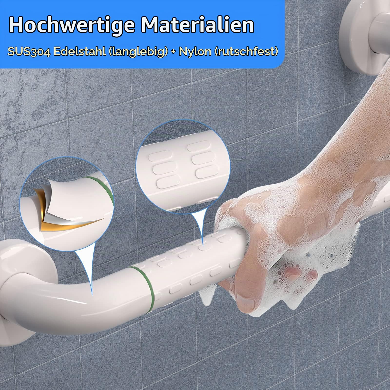 KULACO Haltegriffe für Senioren, Badewannengriff Rutschfest 60 X 40cm | Duschgriff aus Edelstahl, Sicherheitsgriff Badewanne, Wandhaltegriff Wandmontage Griffstangen für Bad Dusche Badezimmer