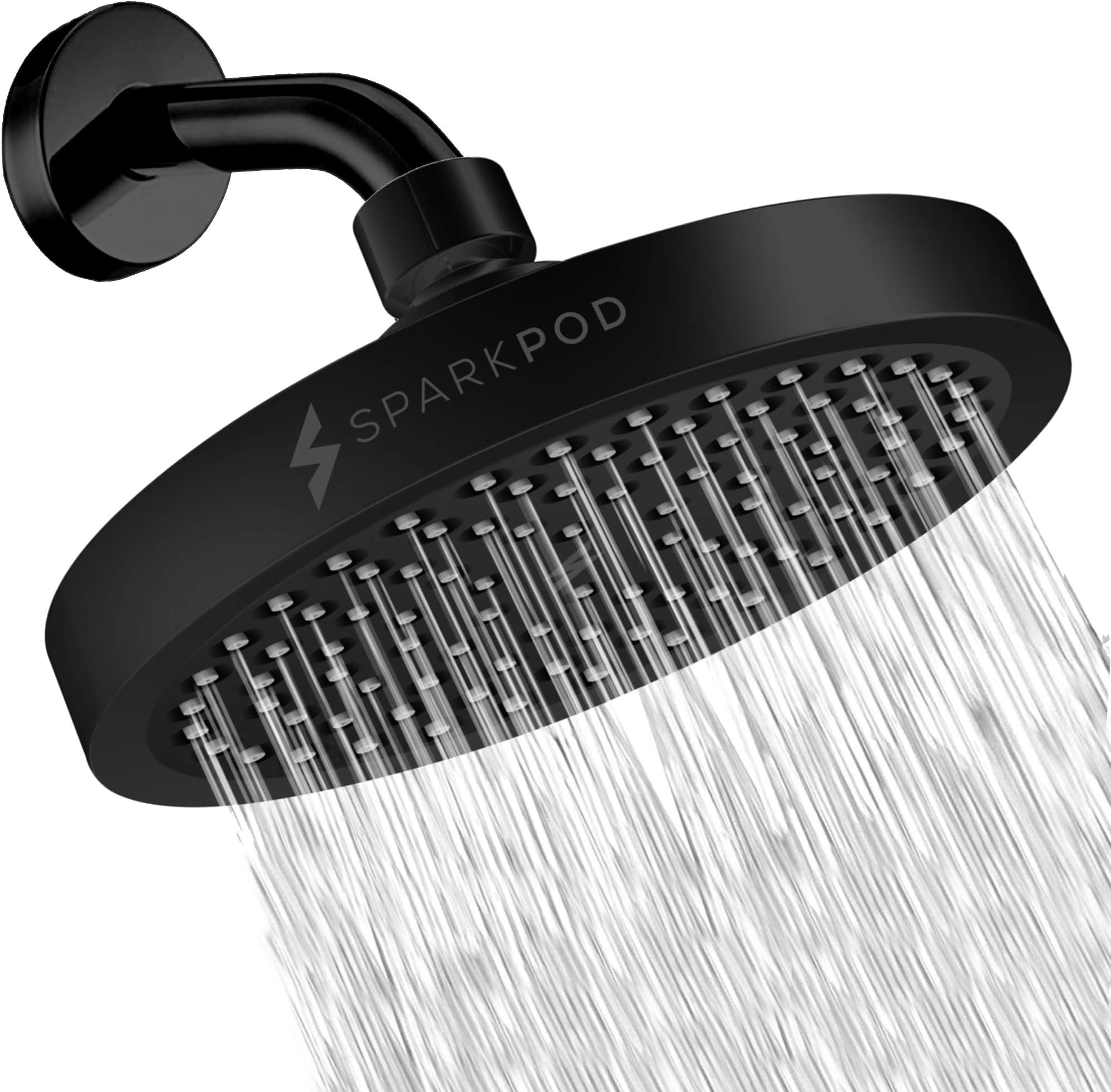 SparkPod Shower Head - High Pressure Rain - Premium Quality Luxury Design - Easy Clean Adjustable Replacement for Your Bathroom Shower Heads (Midnight Black Matte, 6 Inch Round)