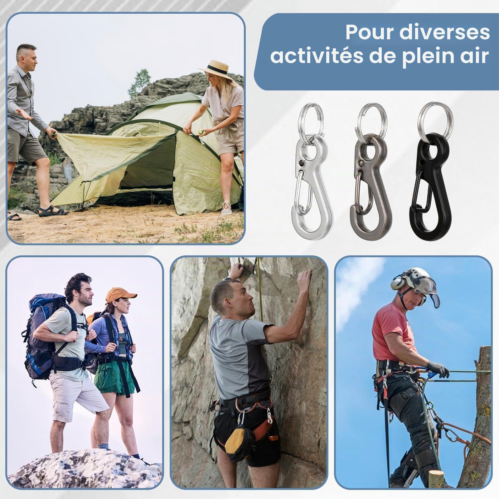 12 Ensembles Mini Mousqueton Porte Clé avec Ensemble Ressorts en Métal Amovible Petit Mousquetons Porte Clés 2,5 Cm pour Sac à Dos Pêche(3 Couleurs)