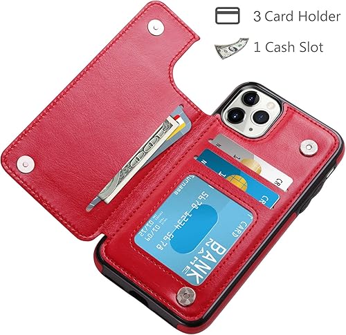 Miniatura 9 de HianDier Funda tipo cartera para iPhone 11 Pro Max, funda protectora delgada con ranura para tarjeta de crédito, tapa de piel sintética suave,