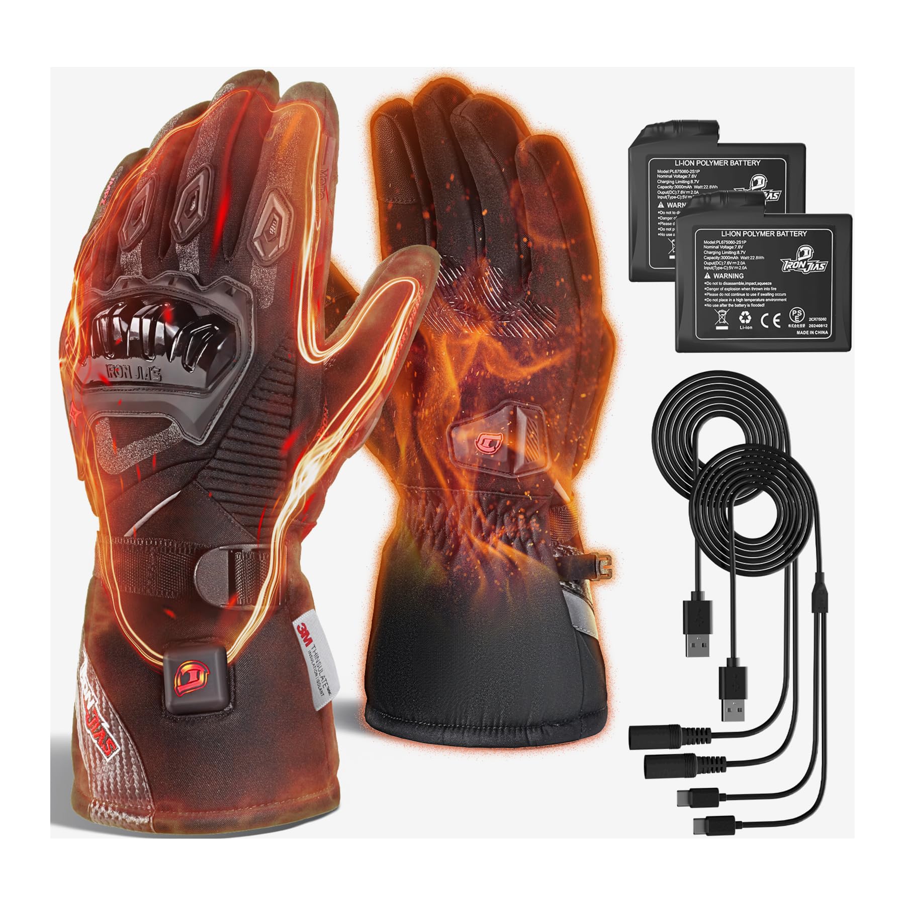 IRON JIAS Heated Motorcycle Gloves 7 6V 3000mAh Rechargeable Battery Waterproof Touchscreen Winter Gloves with Smart Temperature Control