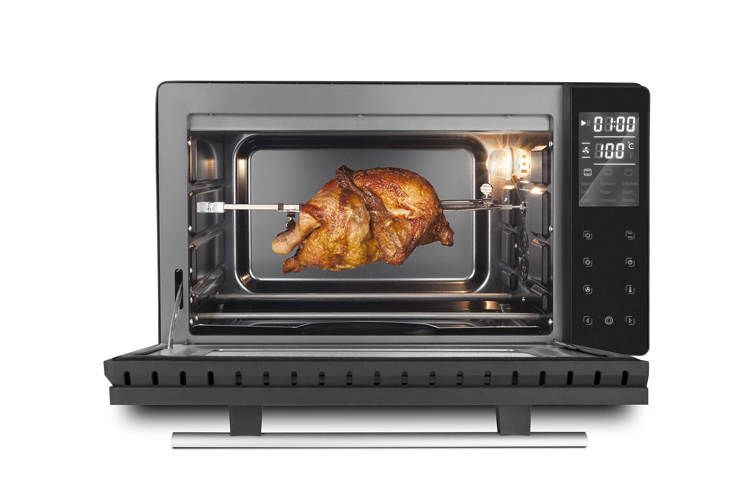 CASO TO26 Design Backofen Heißluft Drehspieß mit Motor Ober- und Unterhitze Mini-Backofen inkl. Pizzastein