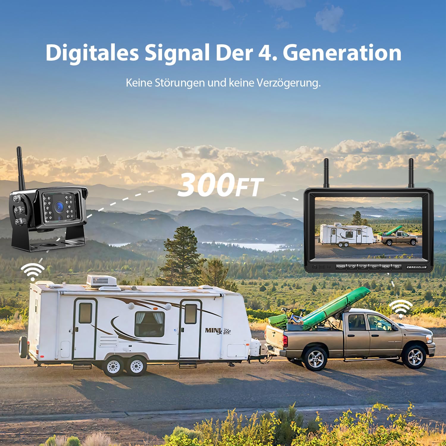Digital Rückfahrkamera Kabellos Set 7" HD LCD Monitor Dual-Kameras IP69K wasserdichte Funk Nachtsicht Wireless Einparkhilfe für LKW Wohnwagen Anhänger