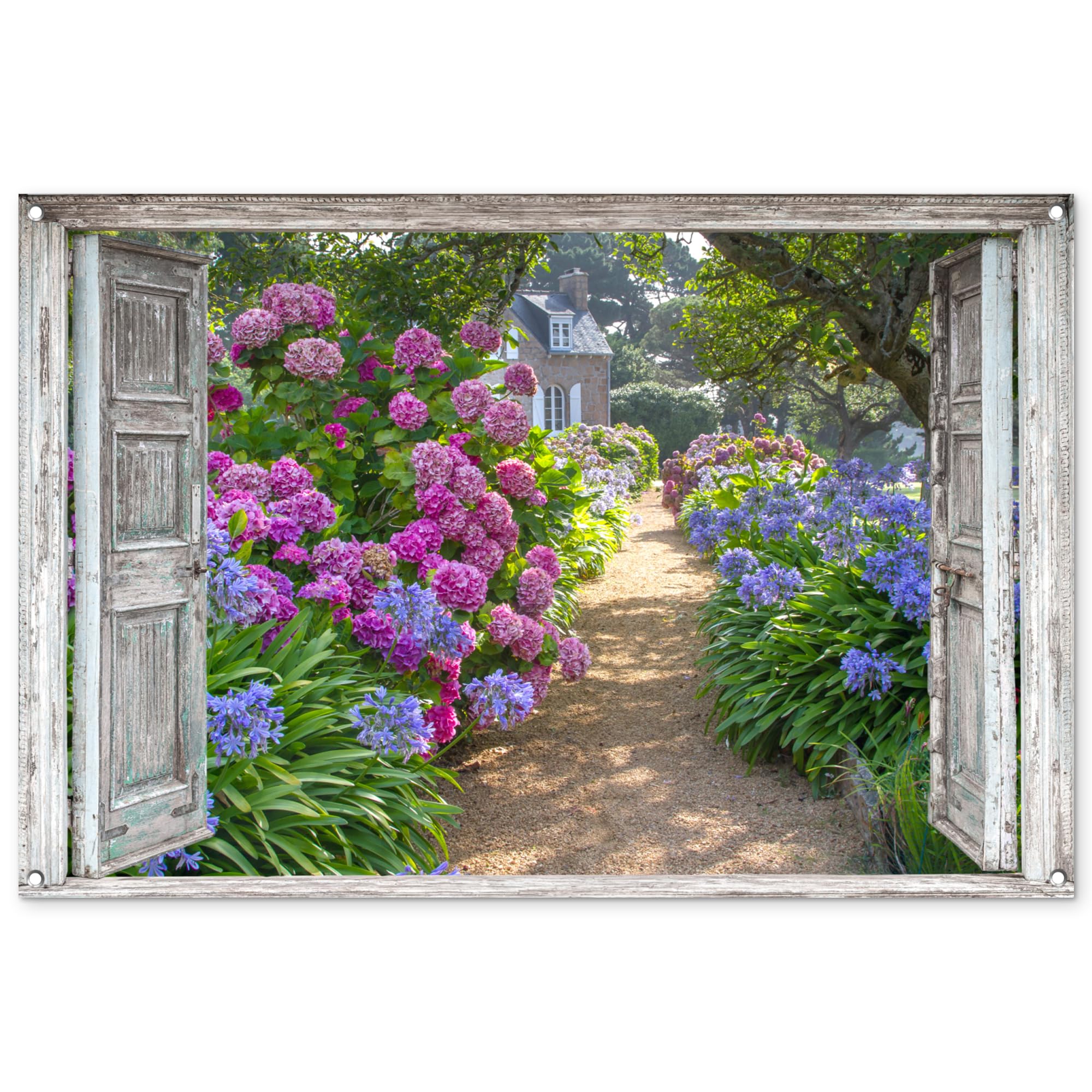 MuchoWow© Garden Decorations Outdoor 47"x31" / 120x80 cm Balcony Decor Posters For Gardens Accessories Outside Wall Art Decoration See-through - Hydrangea - Flowers