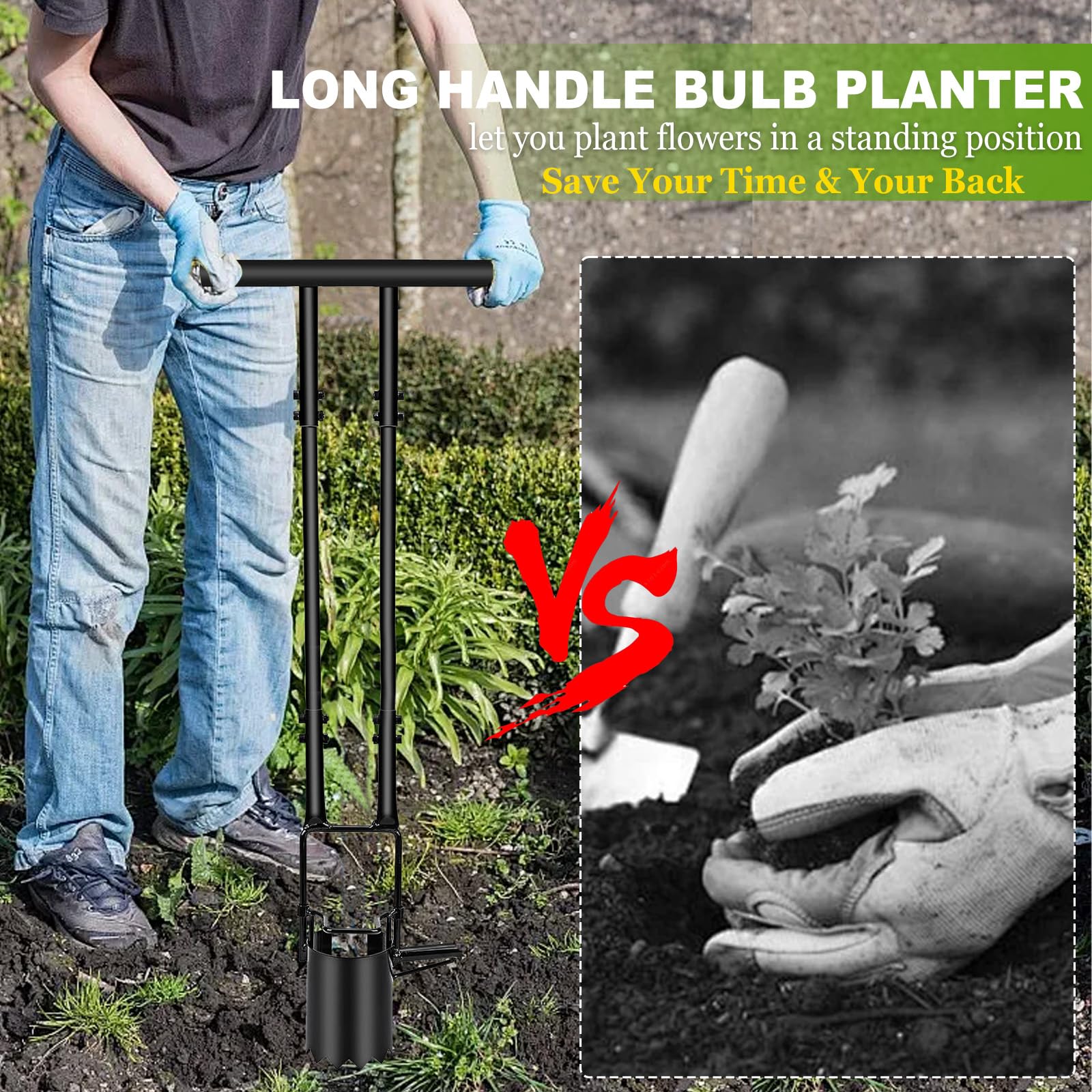 Plantoir de Bulbes à Long Manche,Ensemble d'outils de plantation de bulbes,5 en 1 Griffe de Jardin Aérateur et Transplantoir pour Planter Tulipes,Iris,Jacinthes Plantes à Fleurs