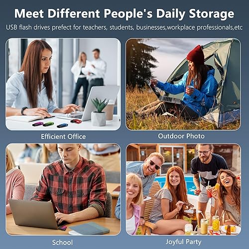 Miniatura 10 de AGECASH - Paquete de 5 unidades flash USB 2.0 de 128 GB, paquete de 5 unidades de memoria USB pendrive de metal giratorio USB Stick Zip Drive Flash