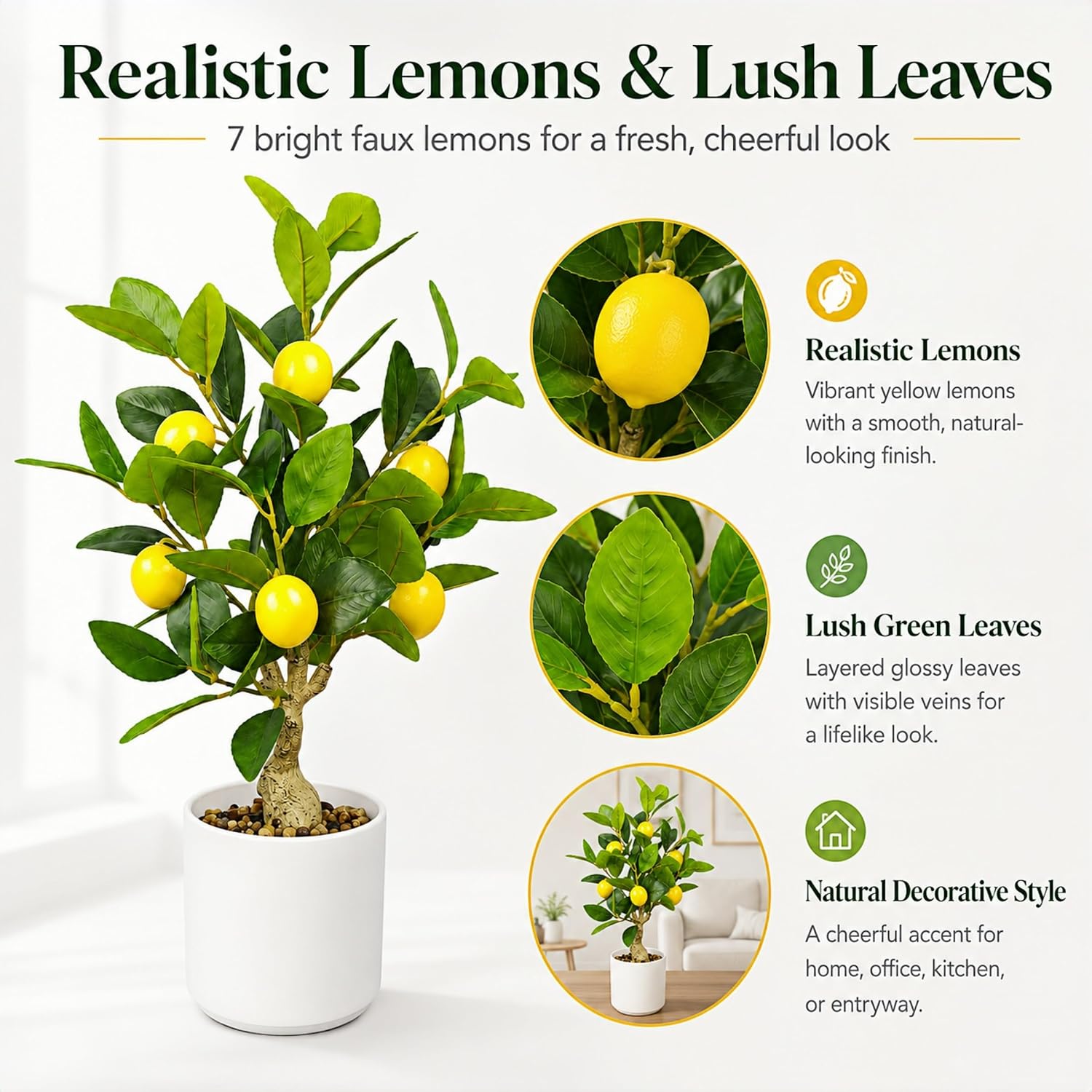 Fake Lemon Tree Artificial Potted Plants 17.7 inch Faux Lemon Citrus Decor