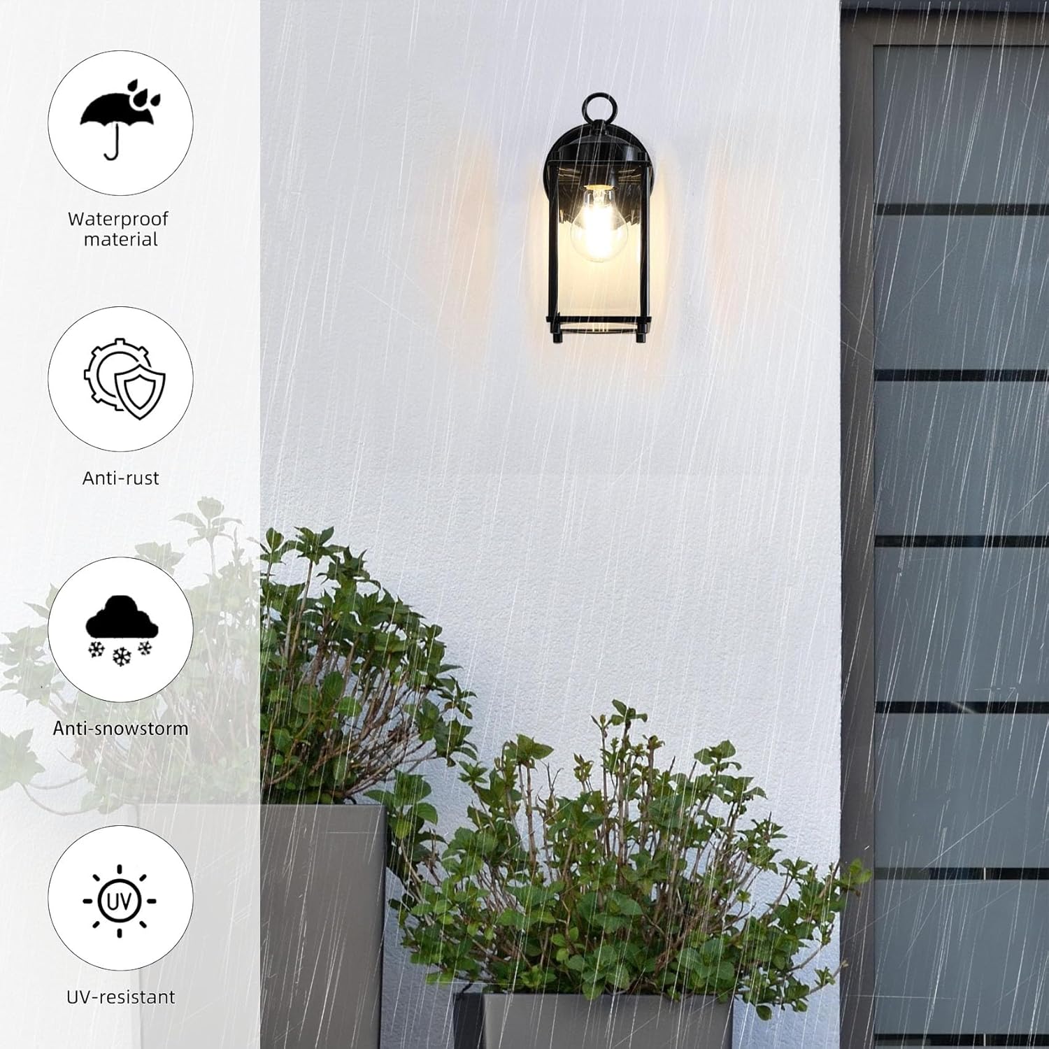 Outdoor Wall Light, Exterior Lighting Fixture Wall Lantern, Black Porch Light Fixture with Clear Beveled Glass, Outdoor Wall Sconce Waterproof Anti-Rust E26 Socket for Front Door, 2 Pack