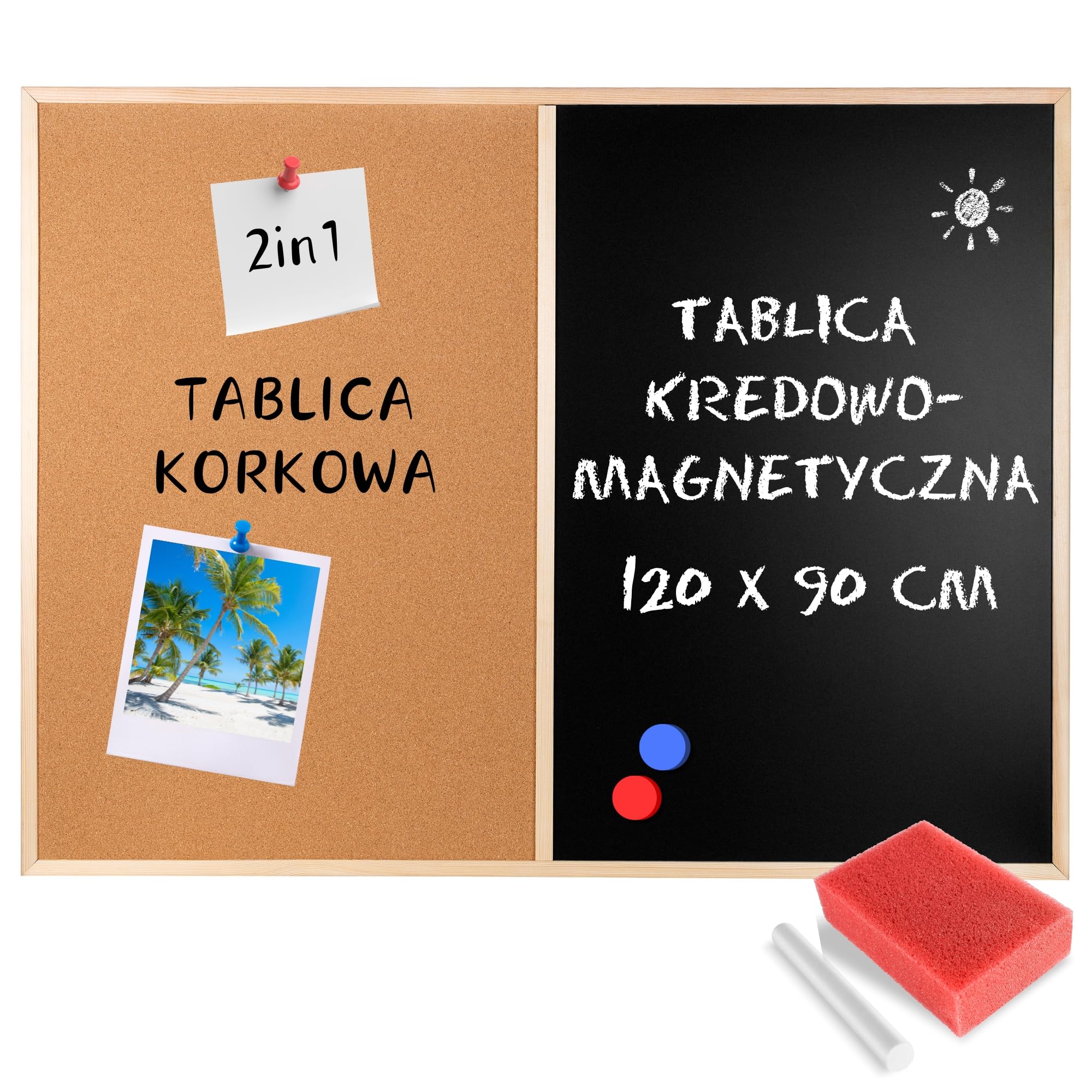 Creative Home 120 x 90 cm (+-3cm) Tablica Korkowa Informacyjna z Ramą | Sosnową | w Zestawie 5 Pinezek | Wyprodukowana w UE | Idealna do Biura, Szkoły, Pokoju Dziennego, Sypialni i Domu