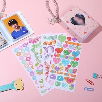 2 Pcs Photocard Binder Album 3 Inch Mini Photo Album Kpop Love Heart Hollow Photocard Binder Mini Photo Card Book Holder with Pendant DIY Keychian and Stickers, 40 Pockets(Cute Style)