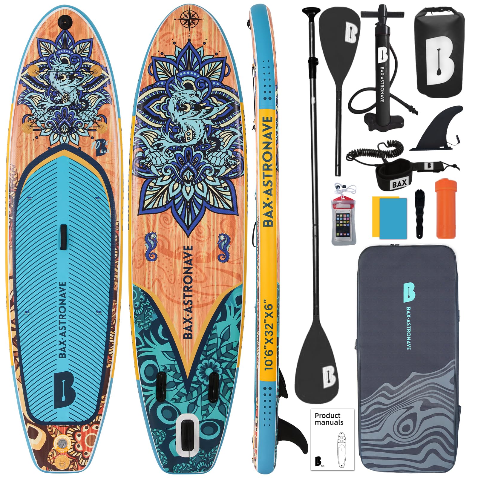 BAX ASTRONAVE Tabla Paddle Surf Hinchable 10.6ft | Juego De Paddle Surf De Remo Estable De 6 Pulgadas De Grosor para Adultos con Mochila De Tabla Padel Surf Hinchable Duradera, Bomba De Mano