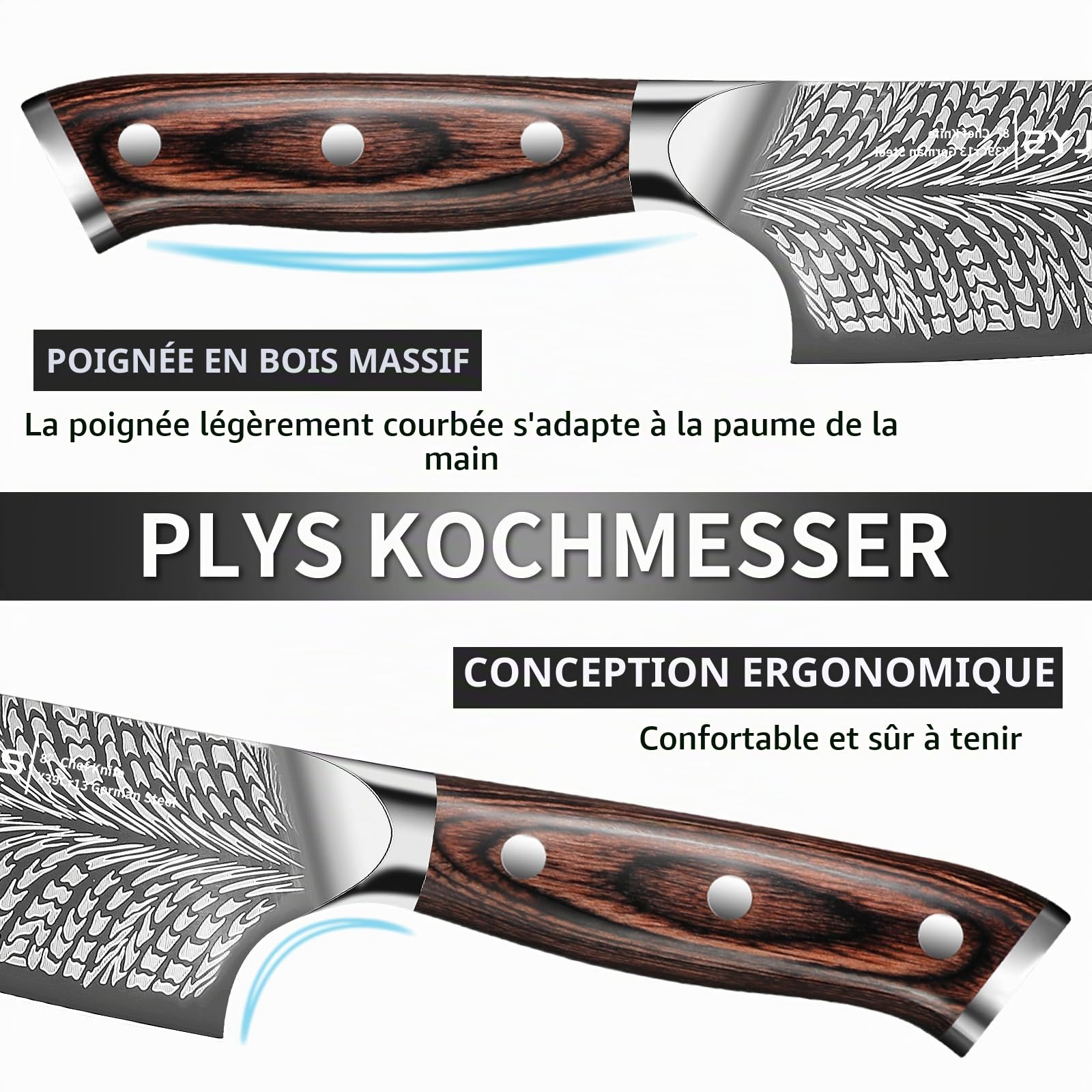 Plys Couteaux de Cuisine de Chef 20.5cm: Couteau Cuisine Sharp Couteau Legume Acier Inoxydable Idee Cadeau Papa