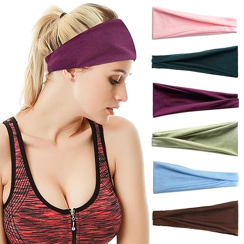 Miniatura 8 de FULZTEY Diademas bohemias para mujer, bandas anchas para la cabeza, elásticas, para ejercicio, yoga, sudor, bandas antideslizantes para el cabello,