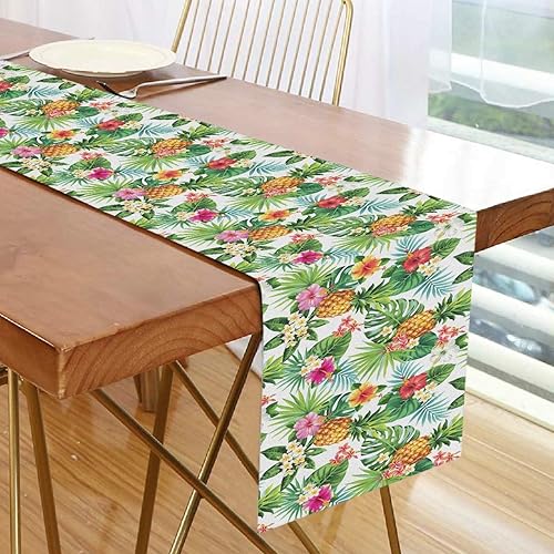 Miniatura 5 de Camino de mesa de piña tropical, hojas de palma, 70 pulgadas de largo, camino de mesa floral de verano para mesa de comedor, cocina, primavera,