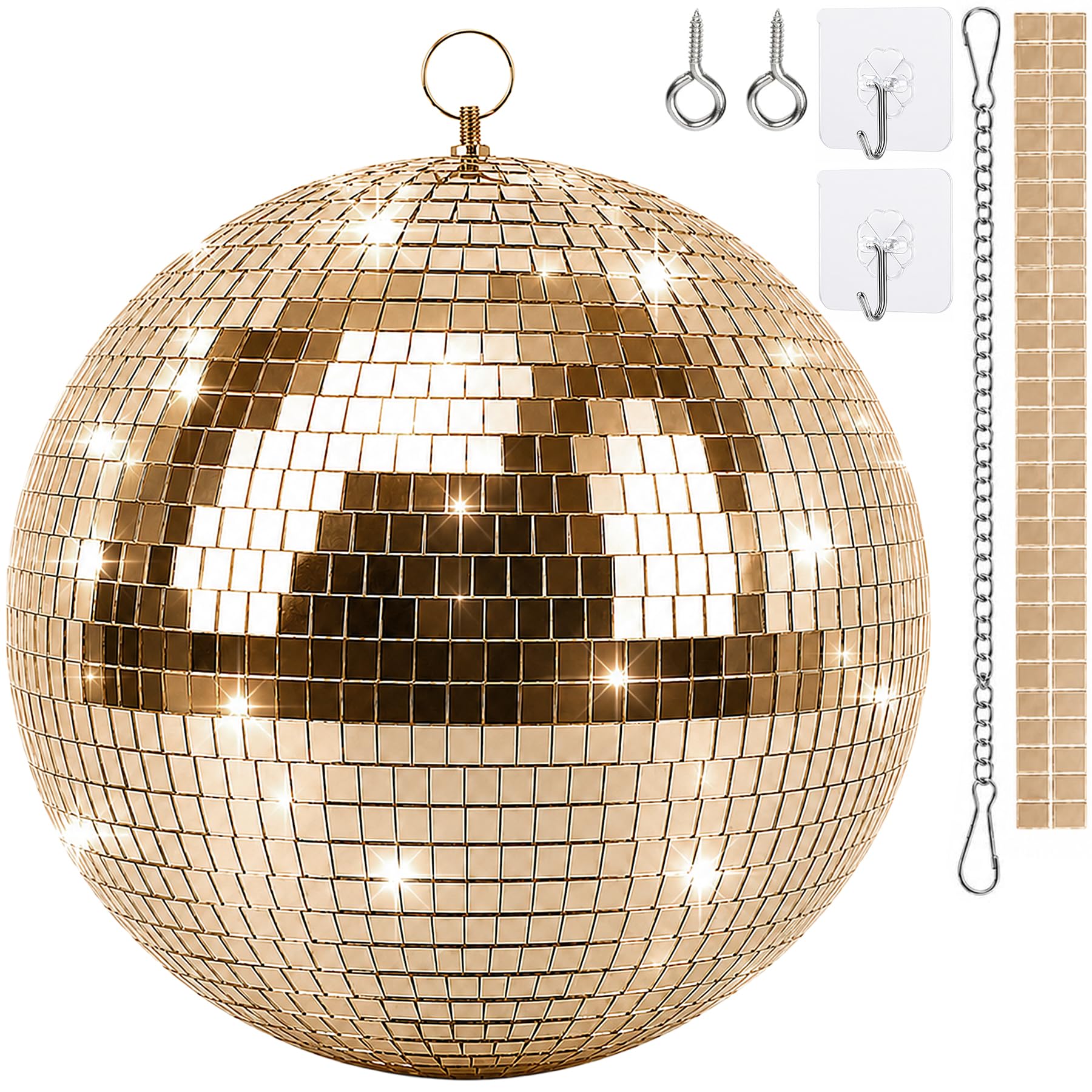 Boule disco de 25 cm - Boules disco à suspendre - Boule de miroir de 25 cm avec mini miroir autocollant et crochet autocollant - Boules de miroir - Boule disco - Boule de miroir - Boule disco idéale