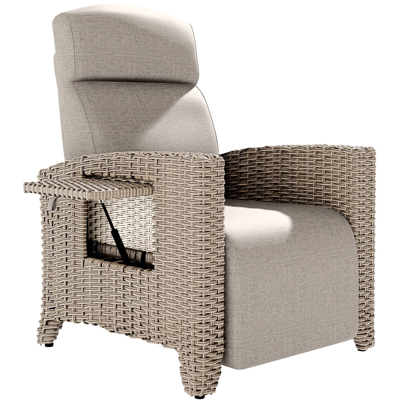 Poltrona Reclinabile Rattan, Ergonomica, Schienale Regolabile, con Cuscino Spesso, Adatta per Interni, Balcone, Giardino, Cortile (Bordi in Rattan Marrone + Cuscino Albicocca)