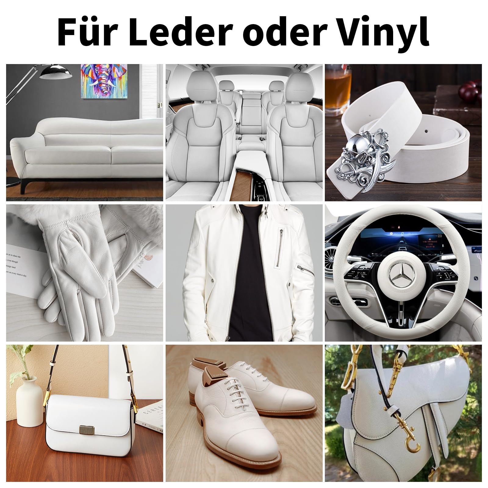 SHADAIWUYU 240g Lederpflege Auto mit Lederfett(100ml),Leder Reparatur Set Weiß,Flüssigleder,Lederfarbe,Kunstleder Reparaturset zum Reparieren von Sofas,Vinylmöbeln,Autositz bei Verblassen und Kratzer
