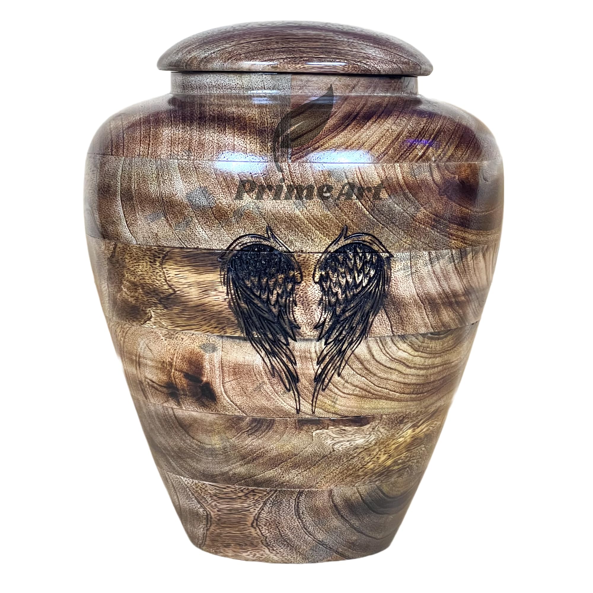 Prime Art Cremation urns for Human Ashes Wooden urns for Adult Ashes Angel Wings urns Funeral urns Wooden urn Box for Human Ashes Adult Cremation urns for Men (Black Shade, XLarge (300Cu/Inches))