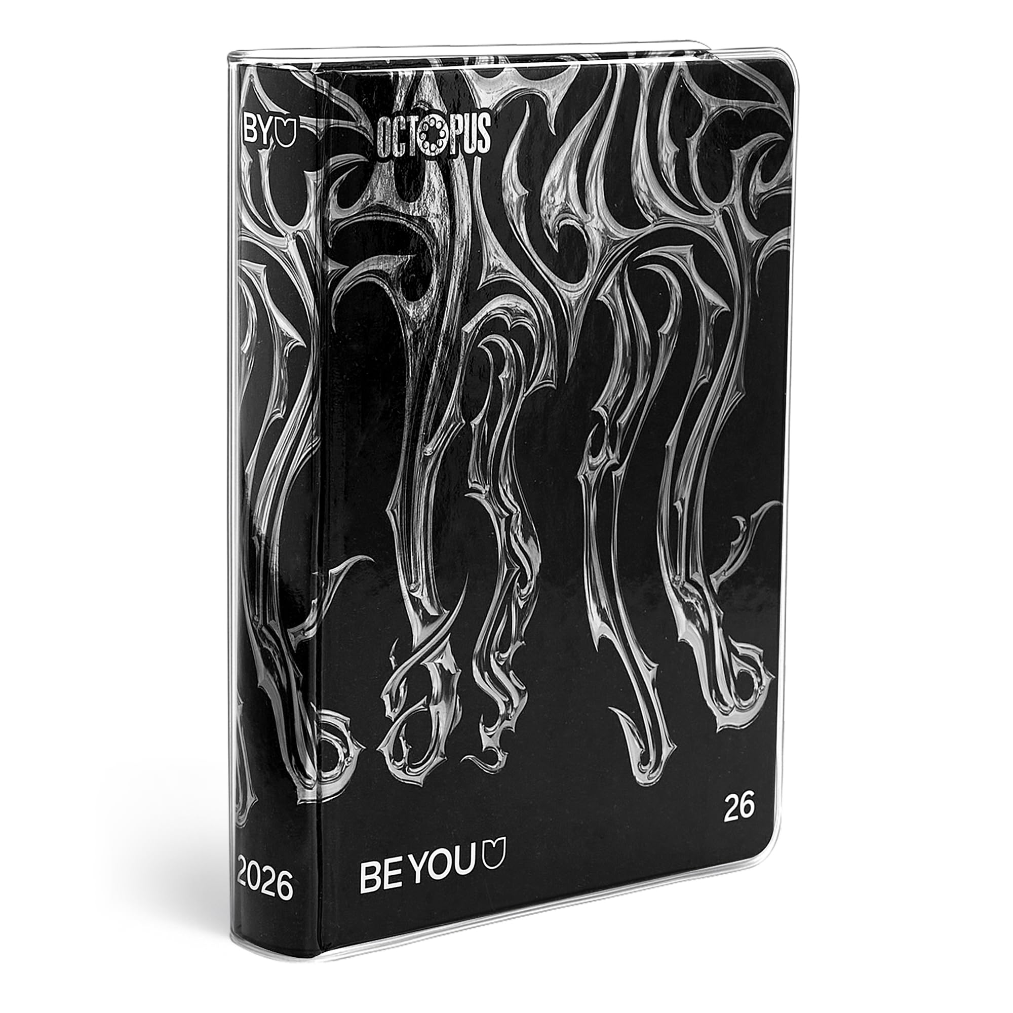 BE YOU - Octopus Small School Diary 2025-2026, 12 Month Dated Planner, Easy Format, 12.5 cm x 16.5 cm, Transparent Overcover, Diary with Sticker and Bookmark, Silver