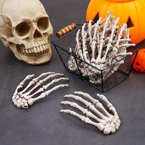 Miniatura 7 de URATOT 12 manos de esqueleto de Halloween, manos humanas falsas de plástico, manos de esqueleto realistas, tamaño real para hueso, zombi, fiesta,