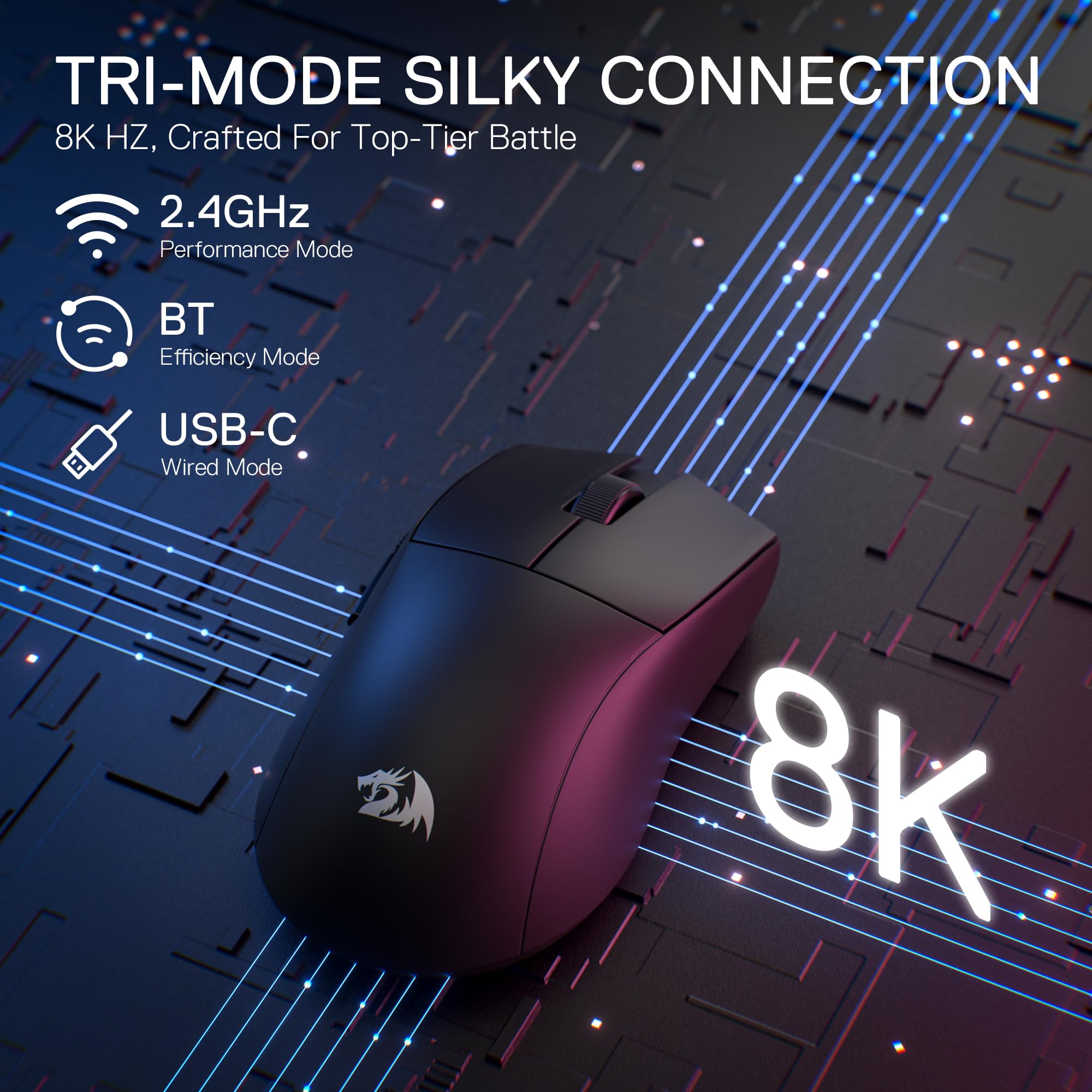Redragon M916 ULT 8K Souris Gamer Tri Mode Noir