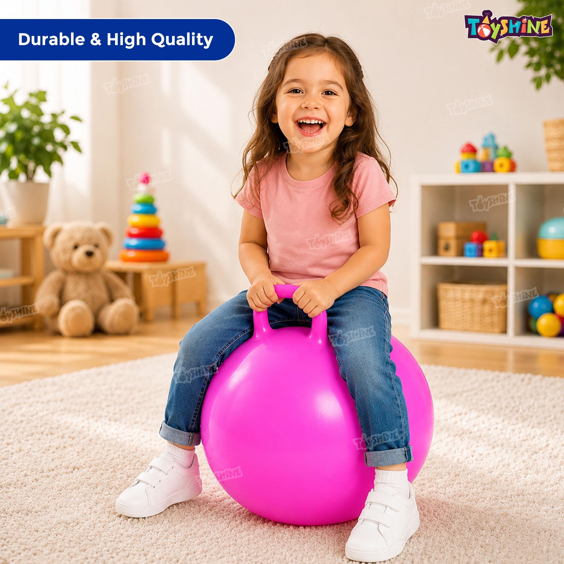 Toyshine 65cm Hopper Ball for Kids Ages 6+ Inflatable Hopping Balls Jumping Therapy Ball Toys Sit and Bounce Ball with Handle - Pink 2