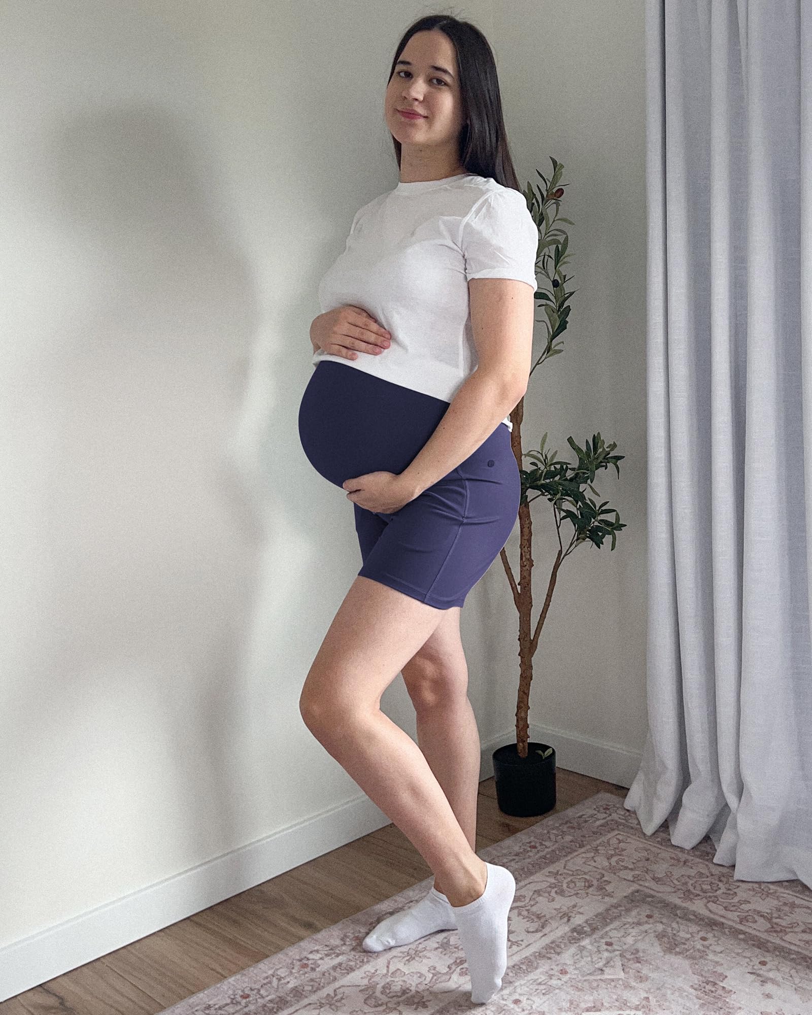 G4Free BareFeel - Pantalones cortos deportivos de maternidad con bolsillos sobre el vientre, cómodos pantalones de entrenamiento de verano para embarazo