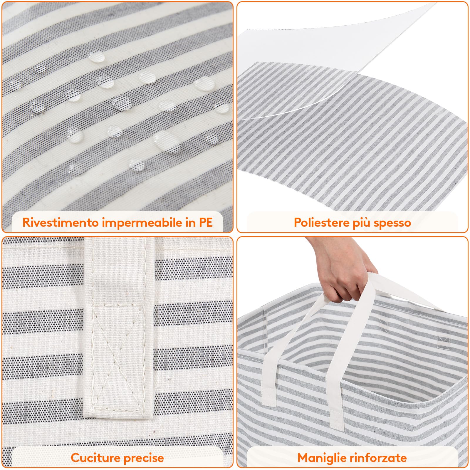 Lifewit Cesto Portabiancheria, Grande Cesta Portabiancheria Pieghevole con Manici Allungati, Portabiancheria Sporca, Laundry Basket per Vestiti, Asciugamani, Coperte, Grigio, 80 L, Set di 3