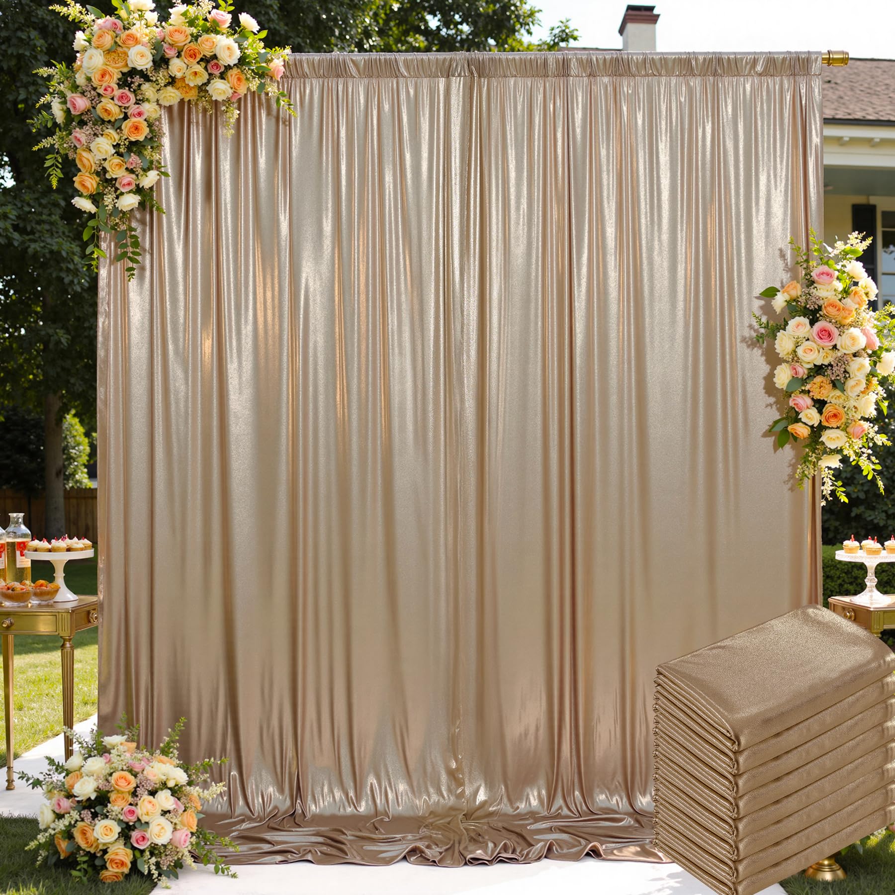 40x10ft Wrinkle Free Champagne Sequin Backdrop Curtain for Wedding Parties