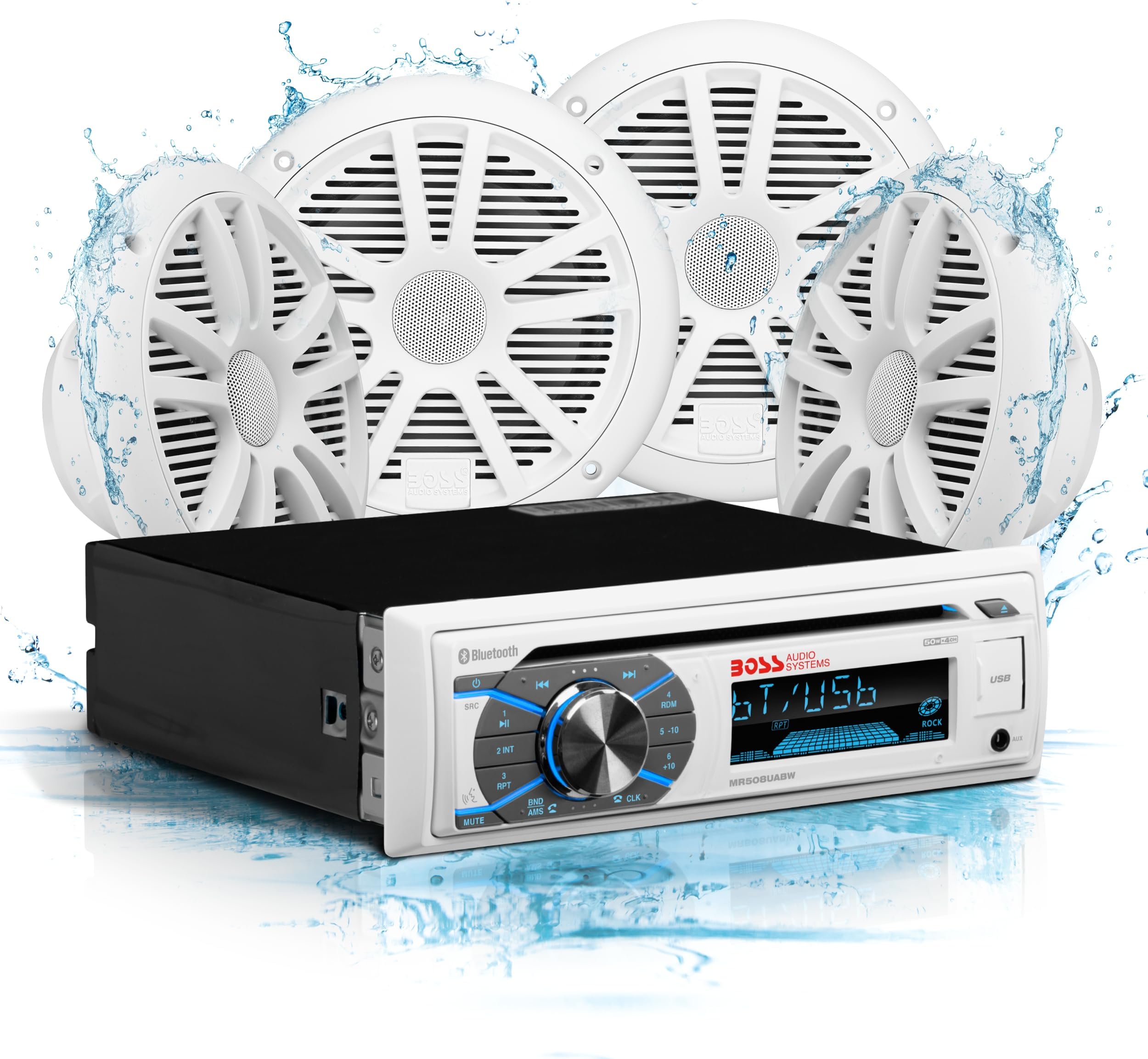 BOSS Audio Systems MCK508WB.64S Marine Boat Bluetooth Stereo & 6.5 Inch Speakers – CD DVD Player, AM/FM Radio Receiver Head Unit, Dipole Antenna