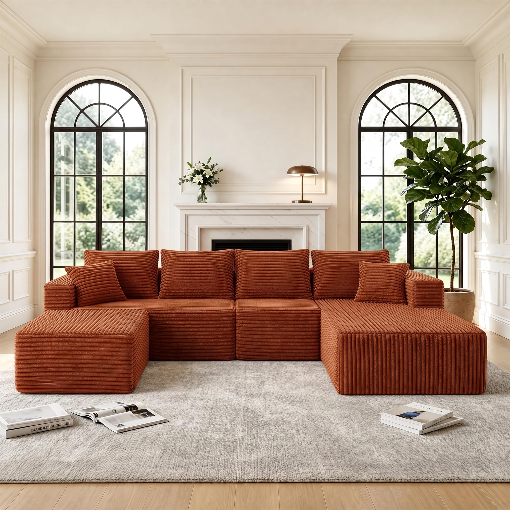 118 Inch Modular U-Shaped Sectional Couch, Orange