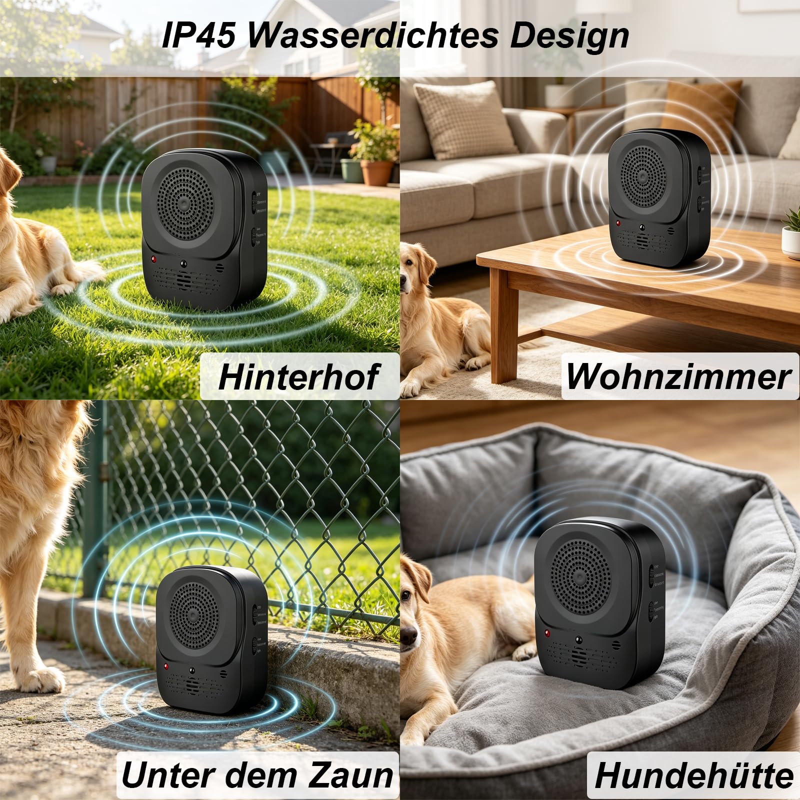 Ultraschall Hundetrainer mit Fernbedienung, Anti Bell Gerät gegen Hundebellen, Wiederaufladbarer Bark Stopper für Innen & Außen, Einstellbare Frequenz, Tragbares Hundetraining Tool